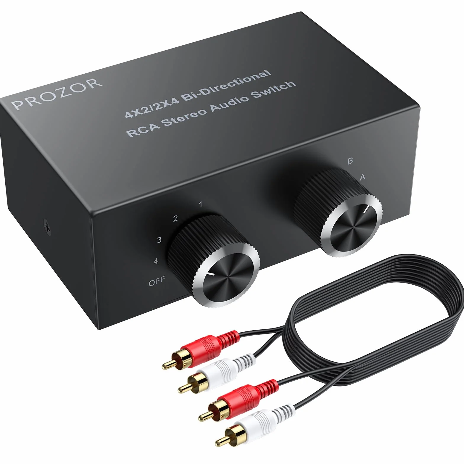 PROZOR 4 x 2/2 x 4 dwukierunkowy przełącznik audio - bez zasilania i wyłączania - metalowa obudowa ze złotymi złączami do systemu audio