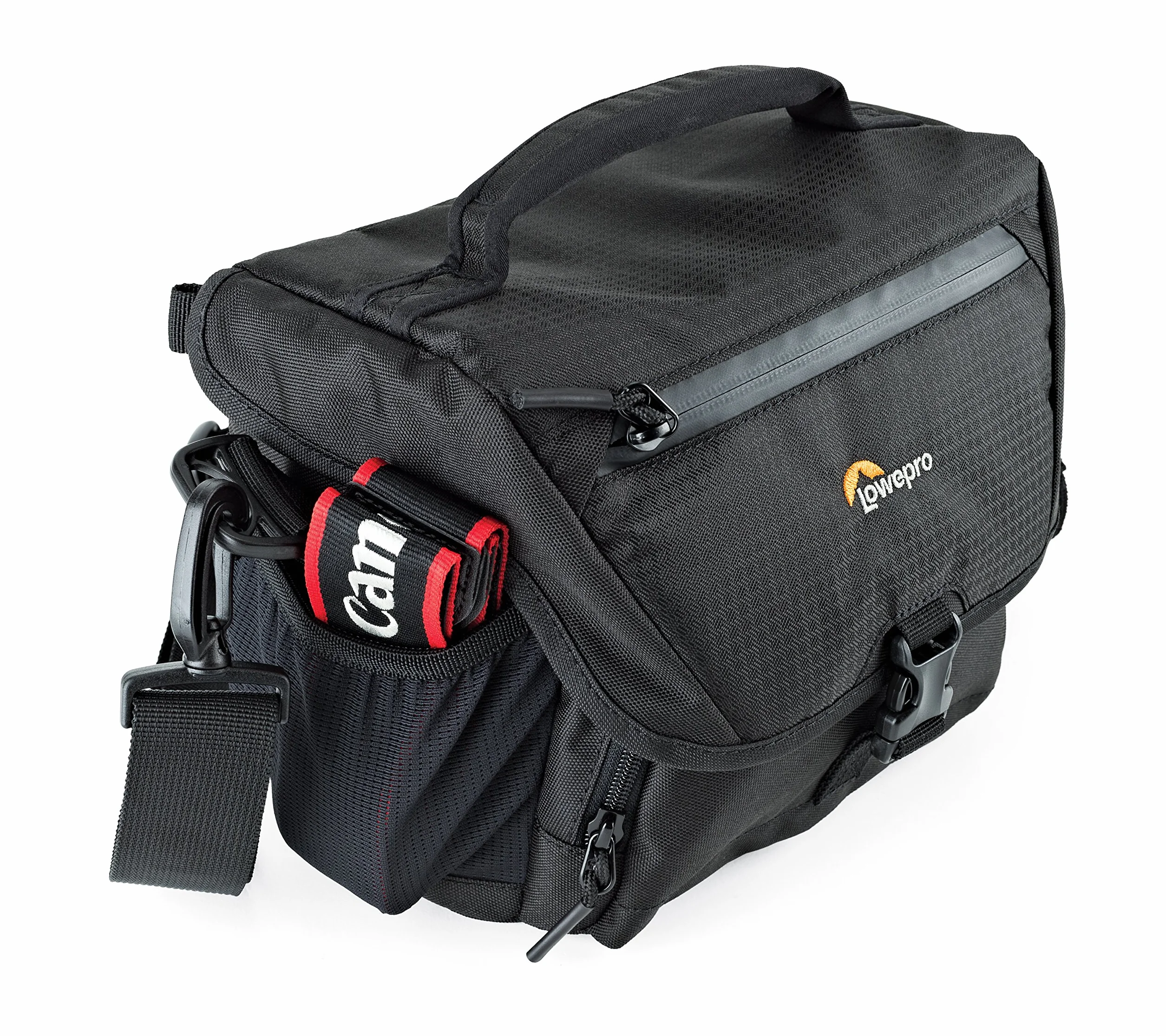 Lowepro Torba na aparat Nova 160 AW II, przenośna, pasuje na lustrzankę cyfrową z obiektywem 17–85 mm, z kompaktowym dronem, 1–2 dodatkowymi obiektywami, lampą błyskową, można ją dopasować, czarna
