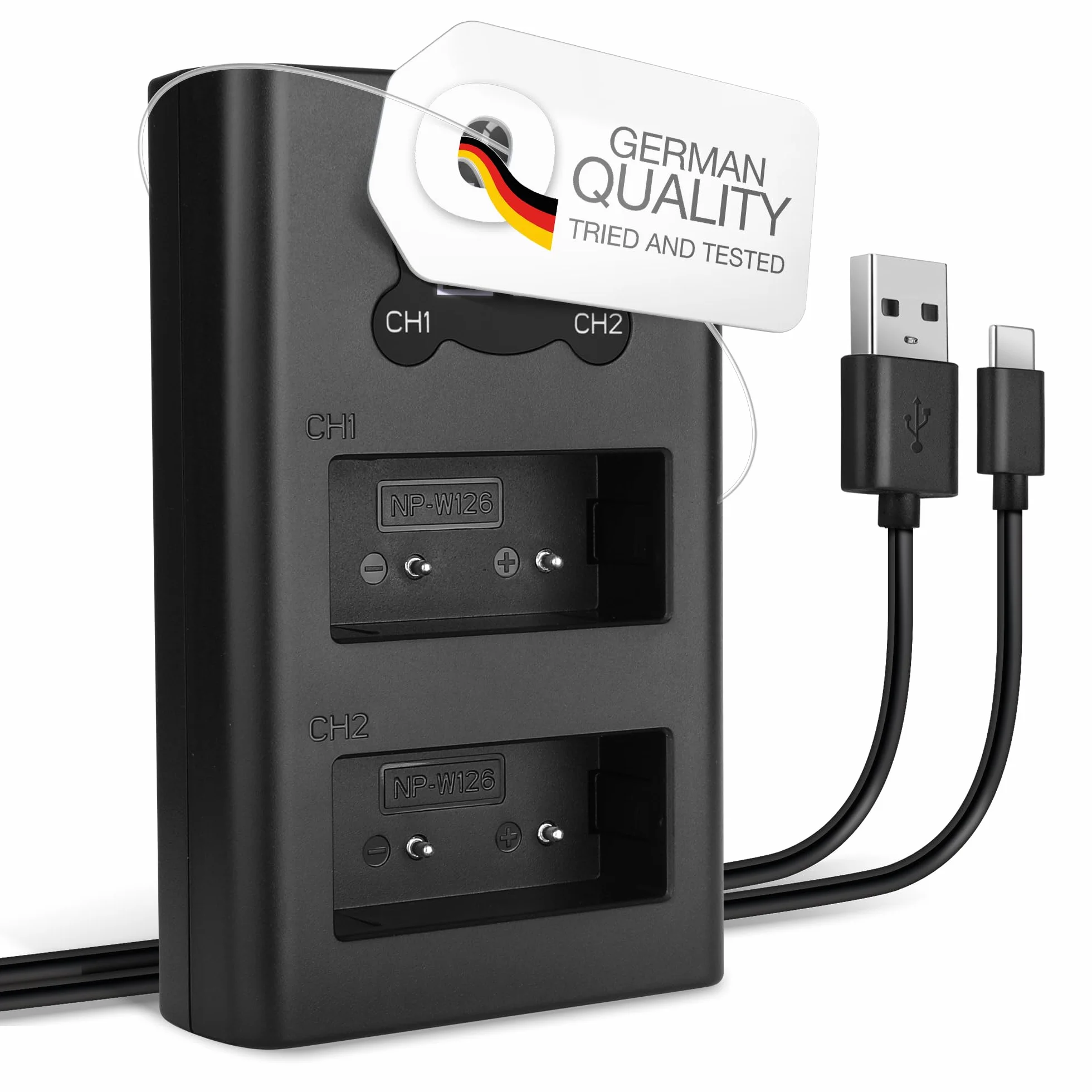 CELLONIC NP-W126S NP-W126 Dual Schnellladegerät kompatibel mit kompatibel mit FujiFilm NP-W126S BC-W126 + USB Kabel Akkuladegerät Ladekabel Dual Ladegerät