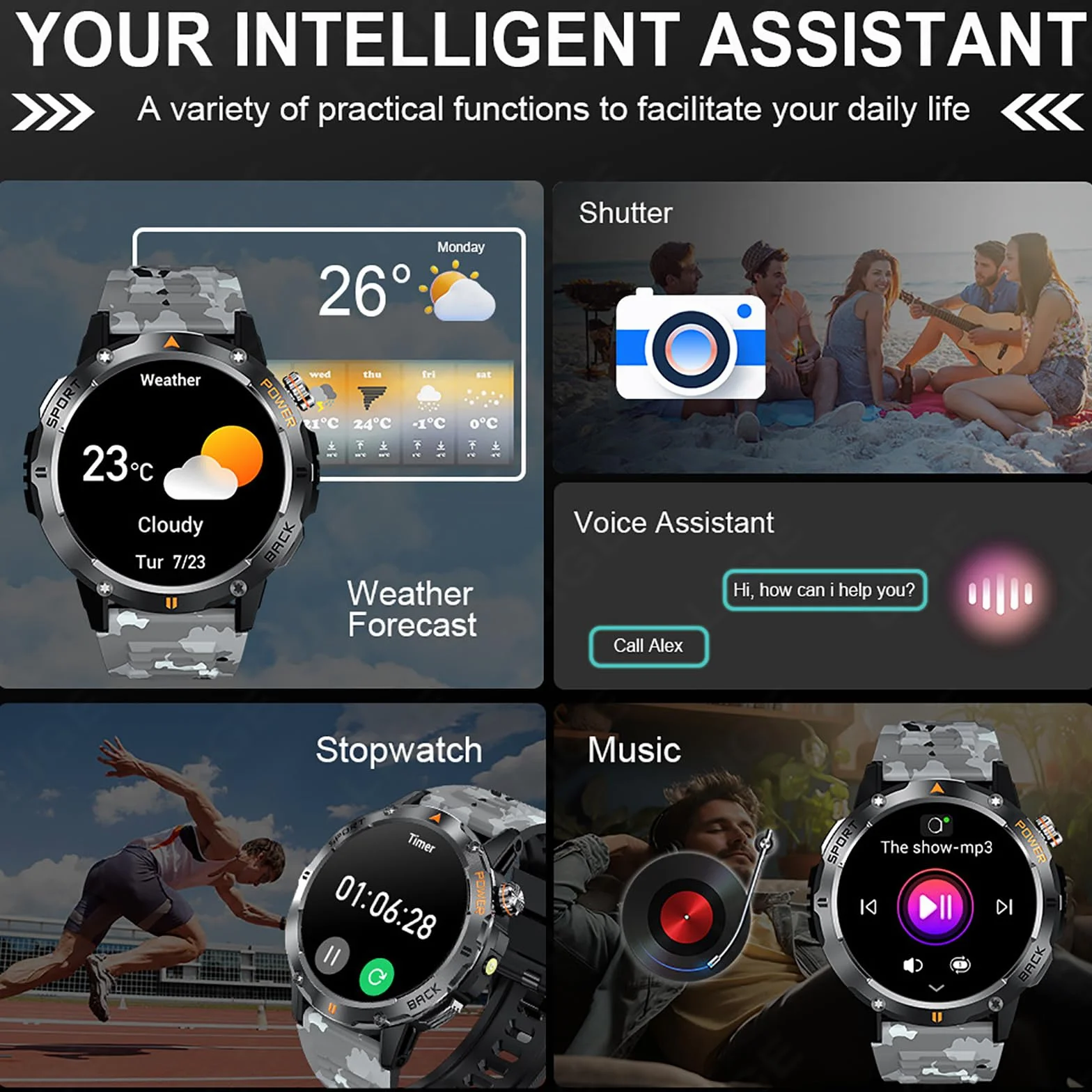 Inteligentny Zegarek, Outdoorowy Inteligentny Zegarek Sportowy, GPS Men Fitness Smartwatches Z 1,53-calowym Ekranem IPS I Latarką LED, Funkcją Kompasu, Wodoodpornością Klasy P68