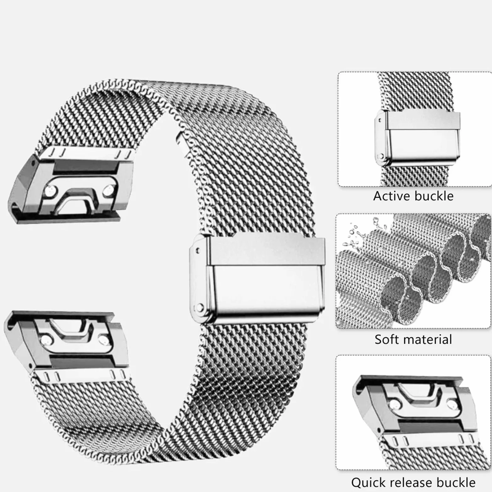 EZZON Pasek ze stali nierdzewnej 1.0 Mesh do inteligentnego zegarka Garmin Pasek zamienny 20mm 22mm 26mm Metalowa opaska na nadgarstek Bransoletka Akcesoria do paska Od zegarków