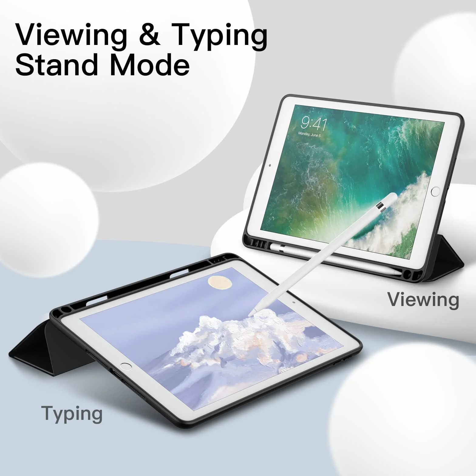 JETech Etui dla iPad 9,7 Cala (6./5. Generacji, 2018/2017) z Uchwytem na Długopis, Szczupły Pokrowiec na Tablet z Miękki Tył z TPU, Automatycznie Budzi/Spać (Czarny)