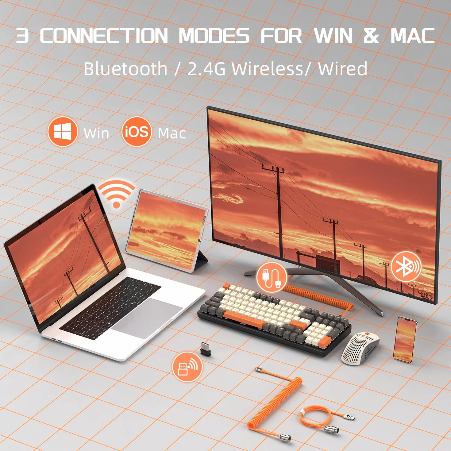 MAMBASANKE K6 Pro 96% 3 tryby Mechaniczna klawiatura do gier Hot Swap 4000 mAh 2,4 Ghz/Bluetooth 5.0 / Klawiatura przewodowa ze spiralnym kablem USB Type-C 9 RGB liniowy czerwony przełącznik-Shimmer