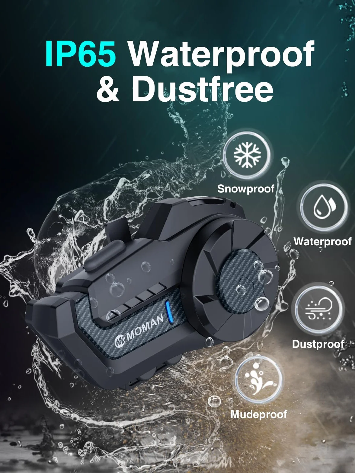 Moman H2 motocyklowy interkomowy zestaw słuchawkowy (2 sztuki, włókno węglowe), kask motocyklowy, interkomowy system komunikacji Bluetooth do 1000 m, z redukcją szumów DSP i CVC