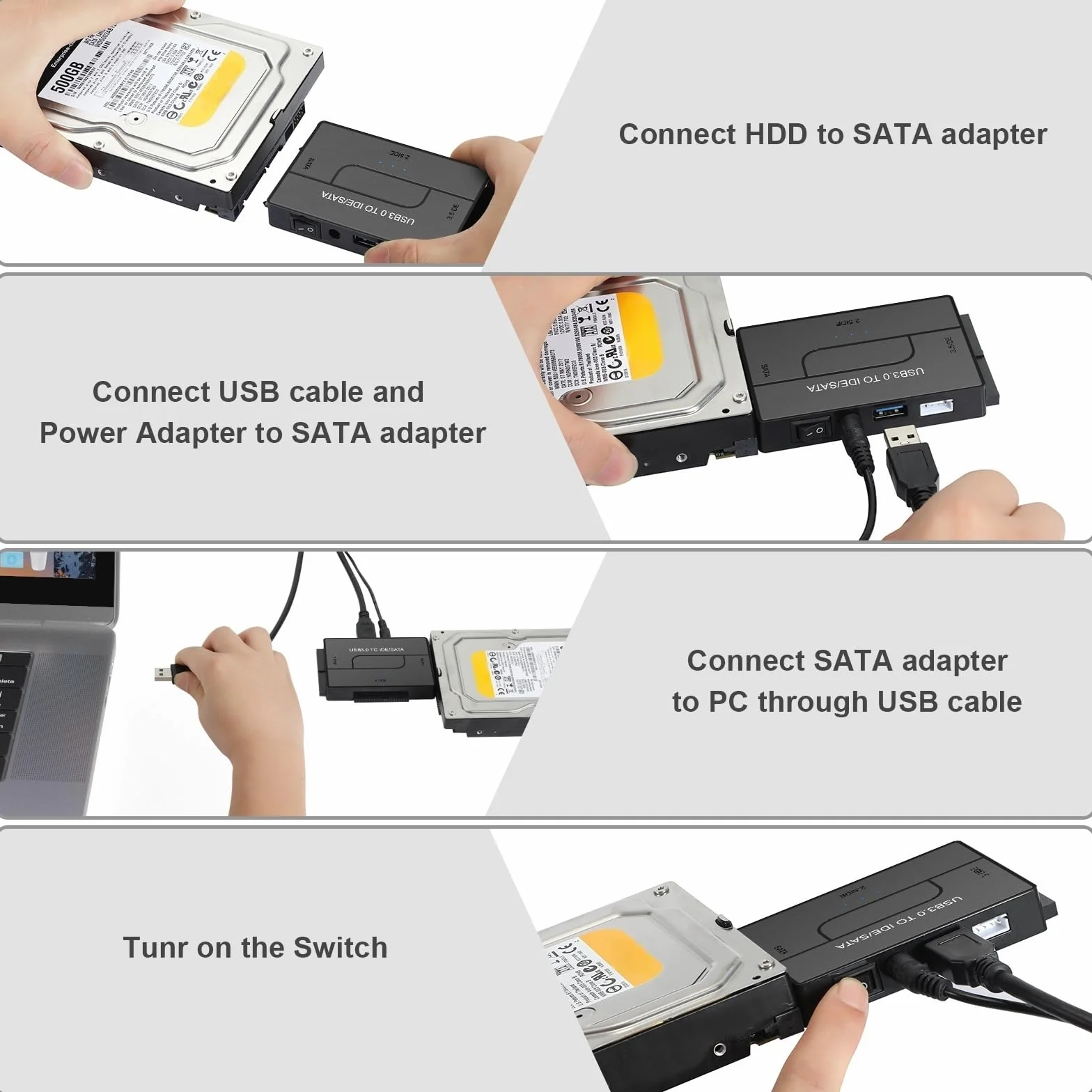 Czytnik dysków twardych USB 3.0 na SATA IDE, zewnętrzny dysk twardy Ultra Recovery Converter Uniwersalny zestaw adapterów do dysku twardego 2,5/3,5 HDD/SSD, zawiera zasilacz 12 V/2 A