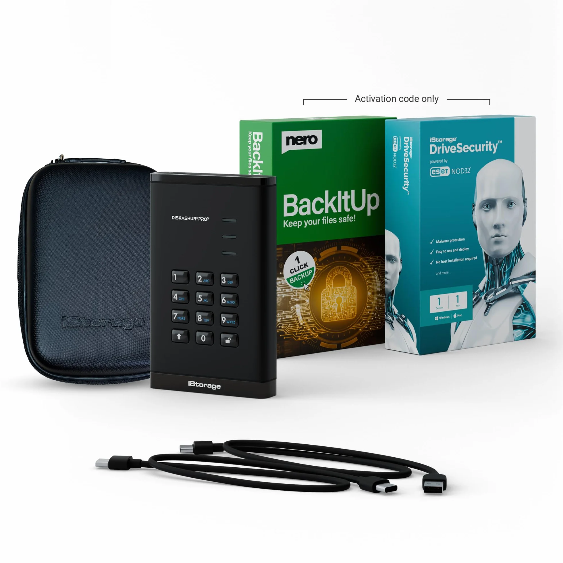 iStorage diskAshur PRO3 HDD 4TB - Bezpieczny przenośny dysk twardy - certyfikat FIPS Level 3 - Ochrona hasłem - Odporny na kurz/wodę - Szyfrowanie sprzętowe