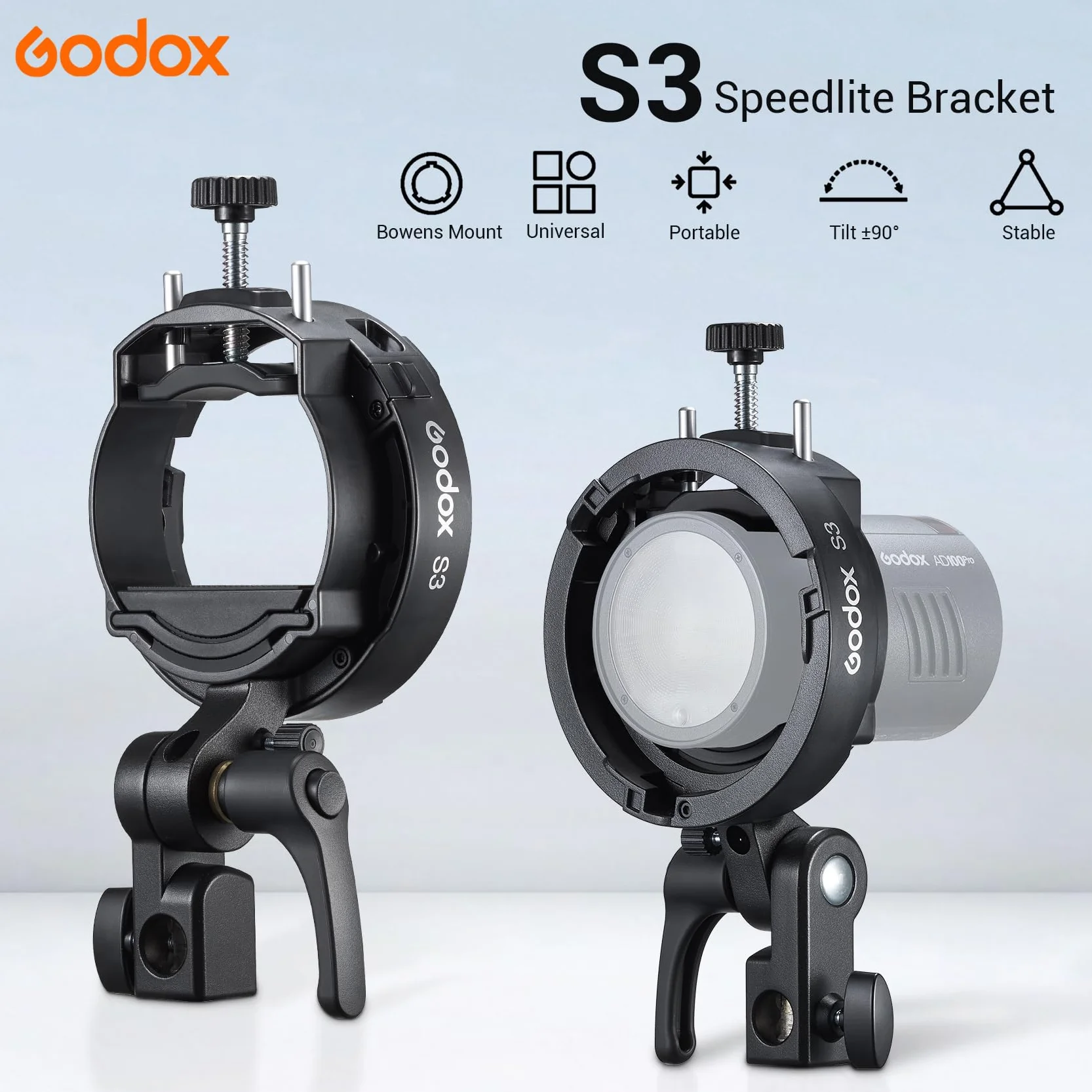 Godox S3 uchwyt do lampy błyskowej Bowen mocowanie typu S do GODOX V1PRO V100 V860III TT350 AD100 AD200 AD200Pro AD300 Speedlite Flash