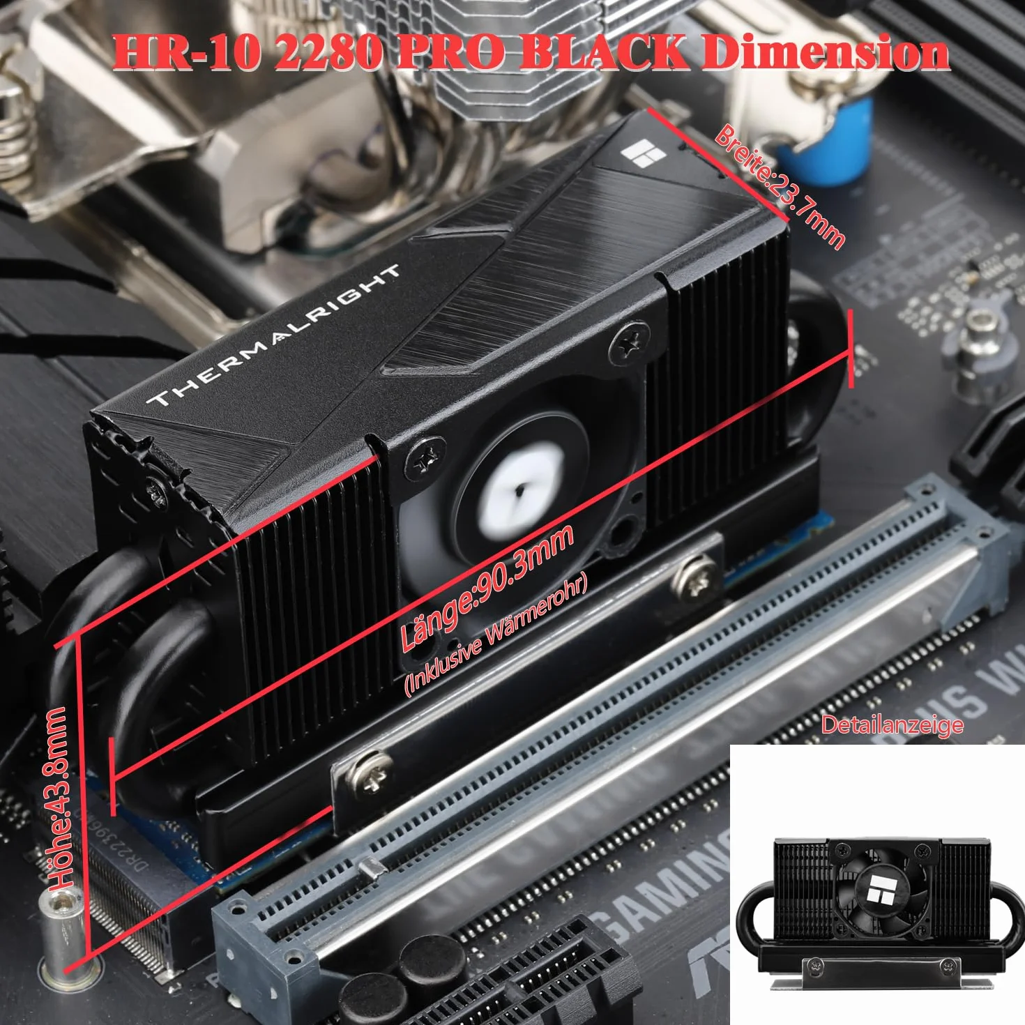 Thermalright HR10 2280 PRO Black radiator SSD, dwustronny radiator, z małym i szybkim wentylatorem PWM, podkładka termiczna do komputera i komputera SSD 2280, wysokowydajna chłodnica SSD
