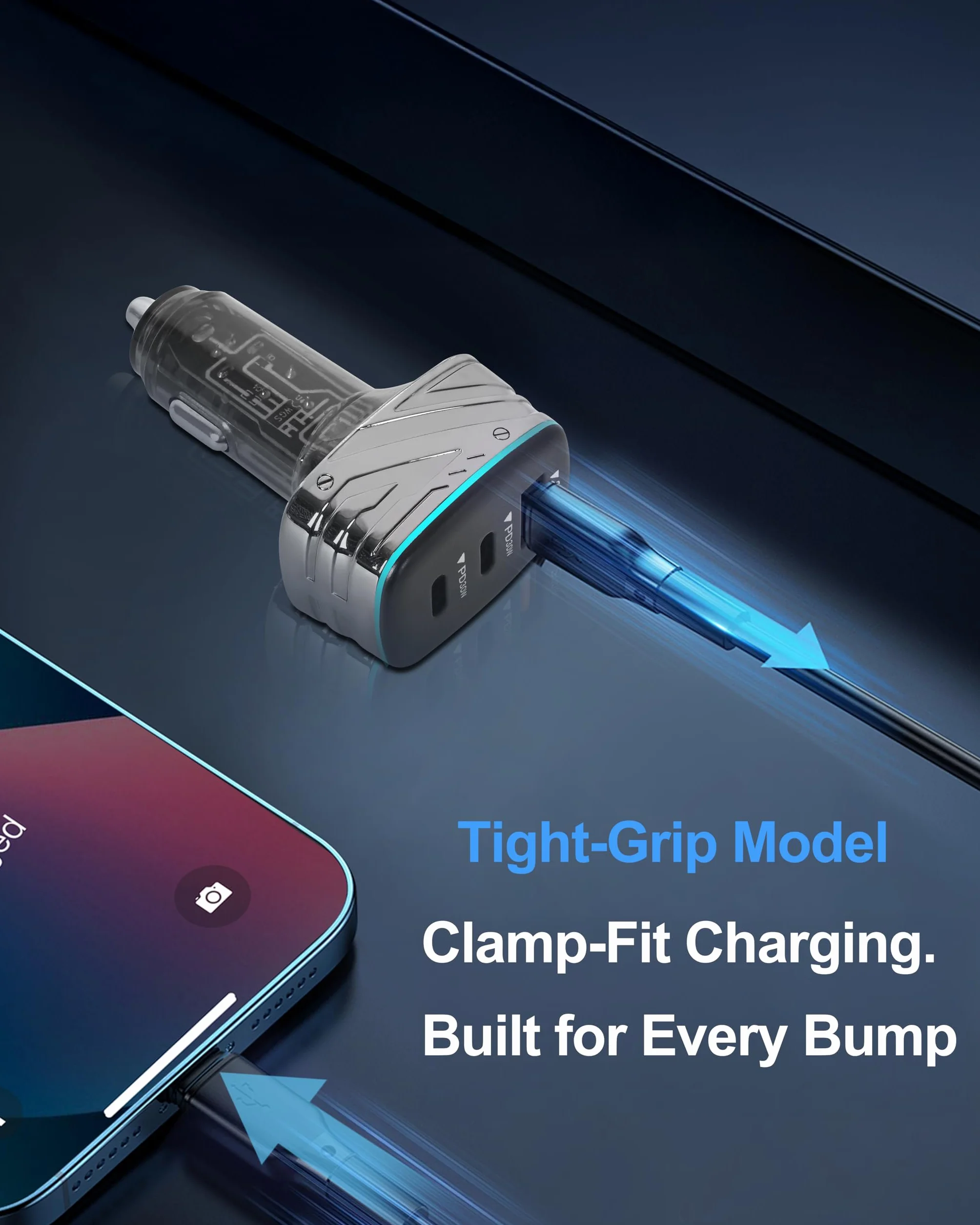 Ładowarka samochodowa USB C 82,5 W, 3 porty (podwójny port typu C i USB-A), kompaktowe szybkie ładowanie, delikatne światło, adapter do zapalniczki samochodowej do iPhone'a 16/15/14, Galaxy S25