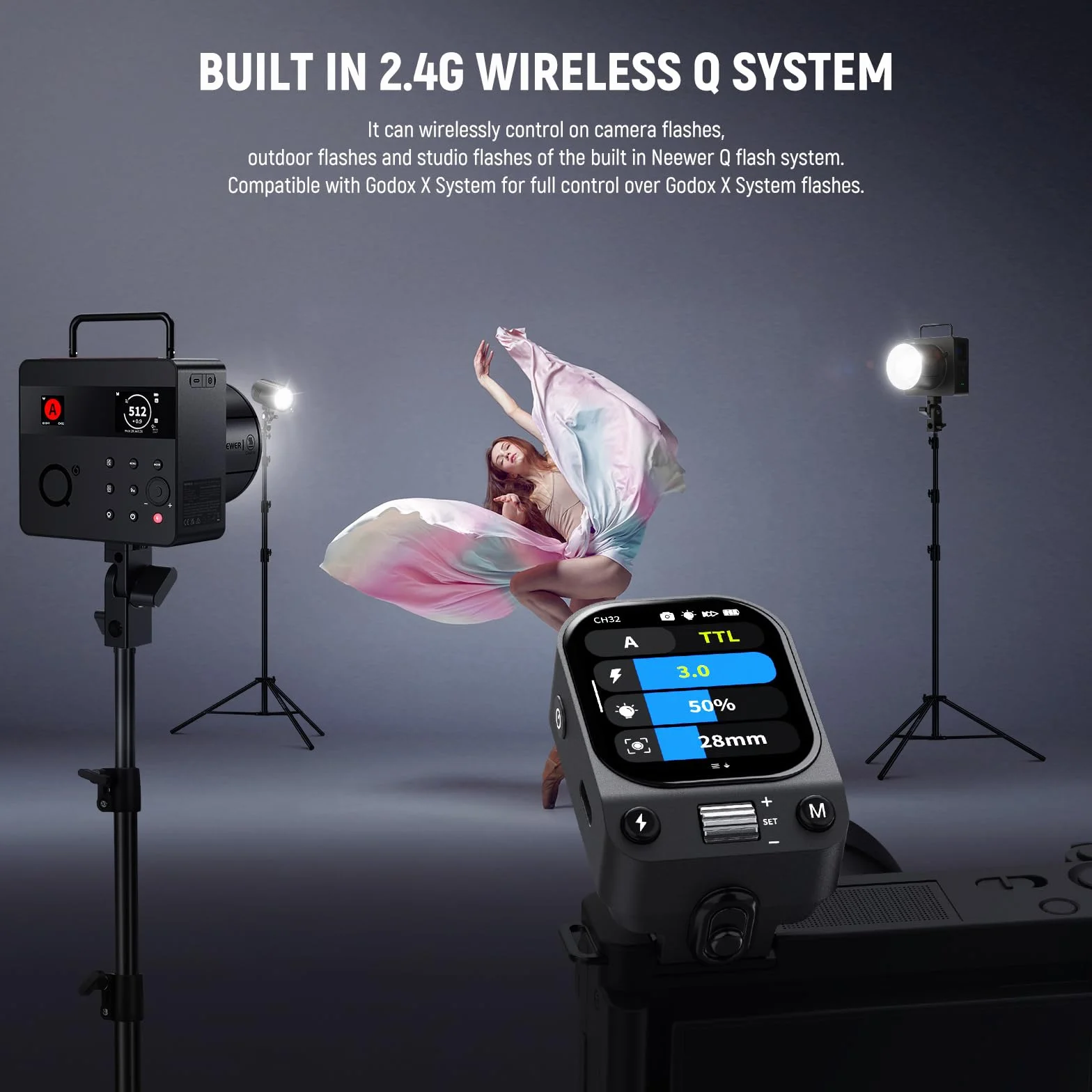NEEWER QZ-S bezprzewodowy nadajnik wyzwalający lampę błyskową 2,4G TTL, 1/8000s HSS, kompatybilny z aparatami Sony ZV-E10 A6400 A6700 A6100 A6000 A7III A7IV A7CII A7RV, bateria 1000 mAh/przełącznik