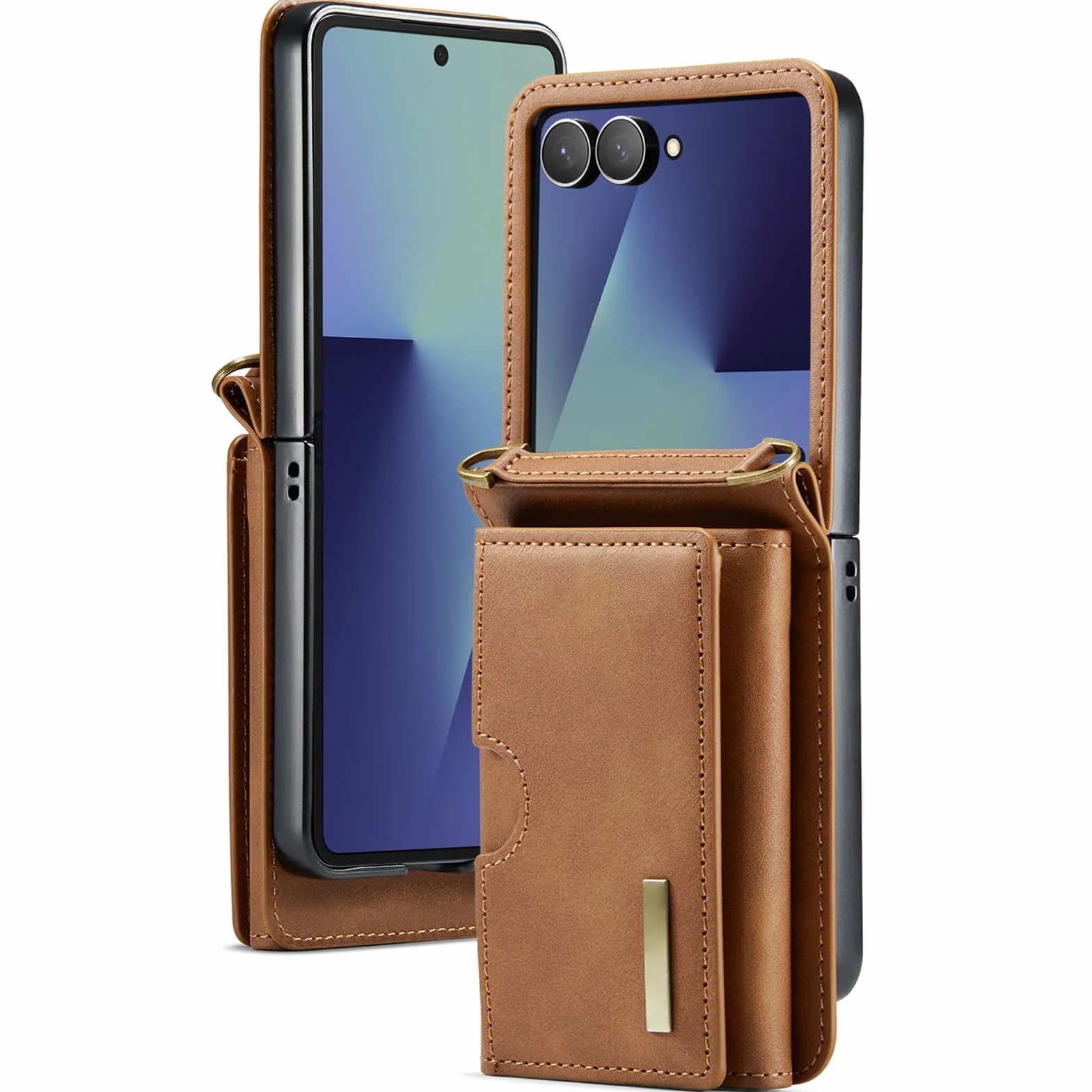 Skórzane etui z klapką do Samsung Galaxy Z 8, etui na karty krzyżowe Vintage długi pasek na ramię i klapka pokrowiec, pomarańczowy, klapka 8