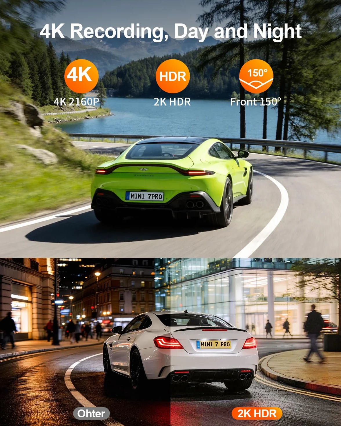 KAWA 4K Mini Kamera Samochodowa z Ukrytym Wyświetlaczem, GPS i WiFi 6 | 2K HDR, Widzenie Nocne, APP, G-Sensor, Nagrywanie Pętla, 24/7 Park, 256GB