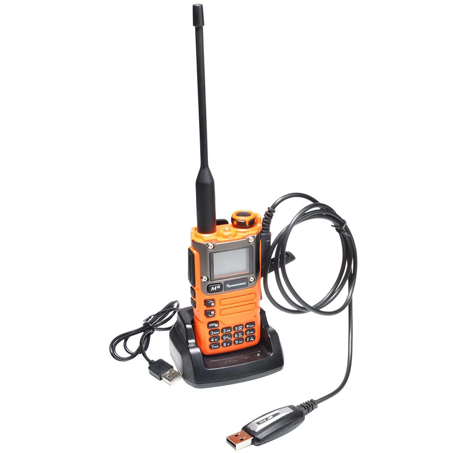 QUANSHENG UV K5(8) Walkie Talkie dalekiego zasięgu z kablem do programowania VHF UHF 200 kanałów, profesjonalne radio AM/FM/DTMF, VOX, częstotliwość replikacji, pogoda NOAA (pomarańczowy)