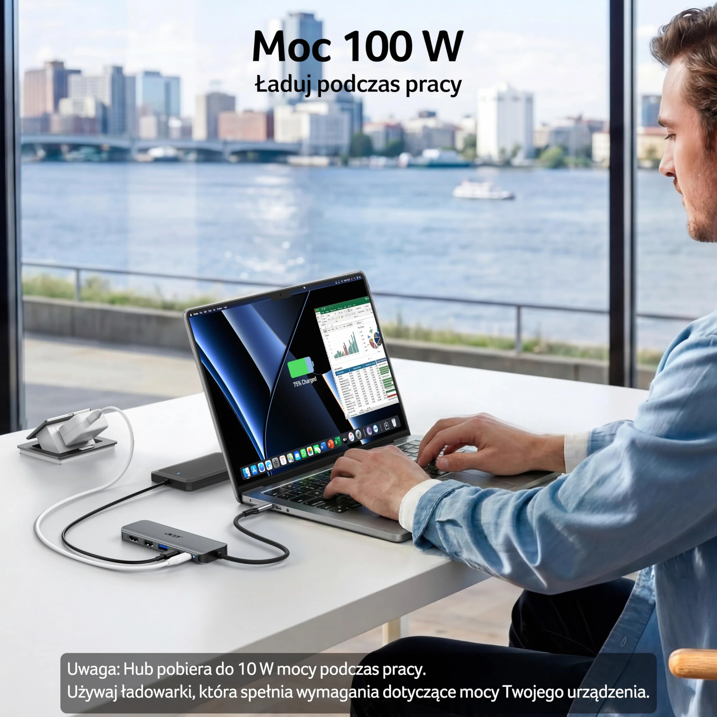 Acer Hub USB-C 5w1, USB-C do HDMI 4K@60Hz, USB-A+C 5Gbps, Ładowania PD 100W | Aluminiowy Rozdzielacz Wieloportowy z Adapterem do Laptopa iPhone 17/16/15, MacBook iPad Pro/Air, Mac mini M4, Surface S26