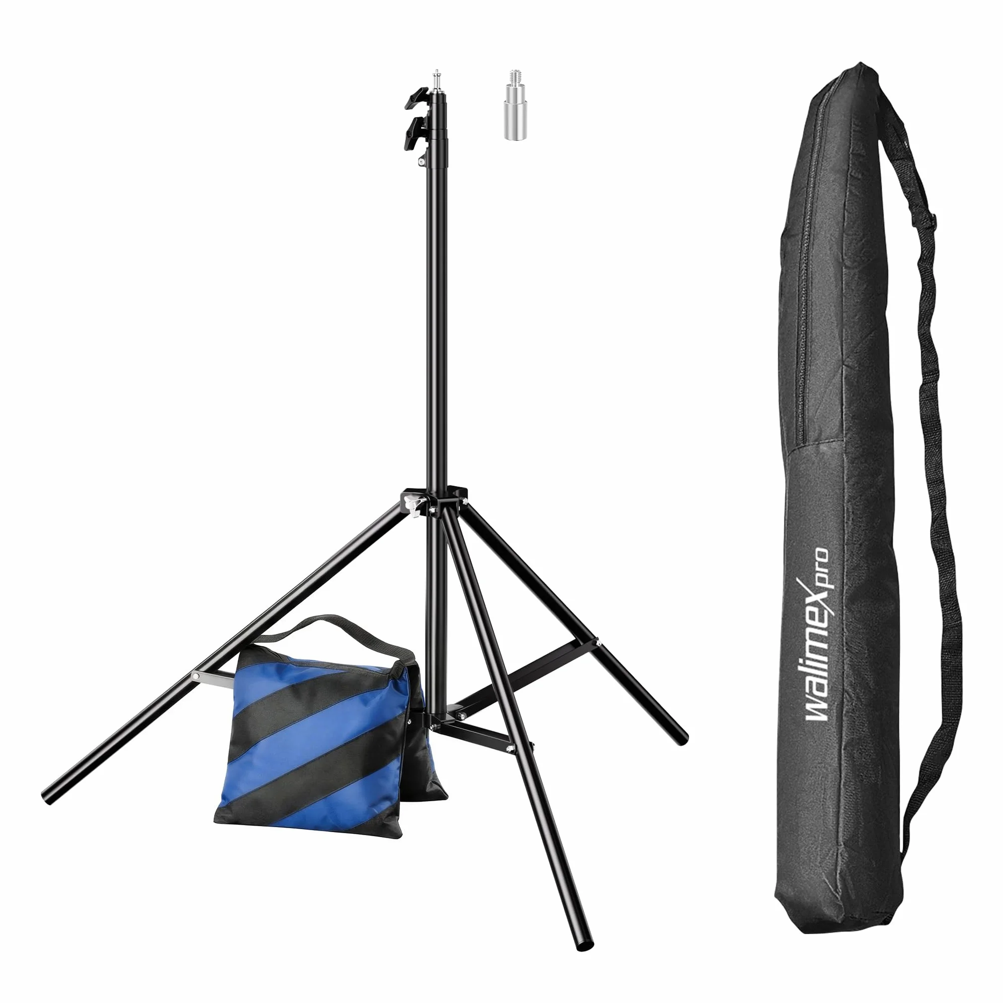 Walimex pro Zestaw statywu oświetleniowego WT-806 + worek z piaskiem, statyw fotograficzny o wysokości do 256 cm z amortyzacją sprężynową i workiem na obciążenie, który można napełnić