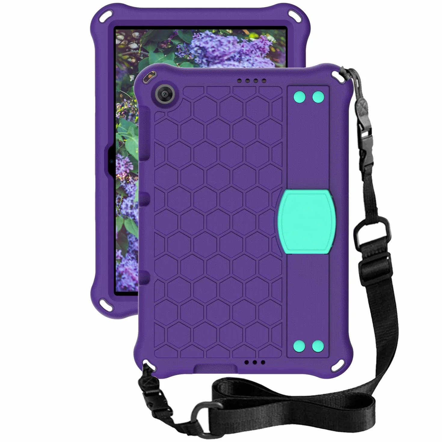 Etui ochronne do Huawei MatePad T10 9,7 cala / MatePad T10s 10,1 cala / Enjoy Tablet 2 (2020), wytrzymałe, odporne na wstrząsy silikonowe etui ochronne z uchwytem stojakiem i paskiem na ramię - fioletowe + Aqua