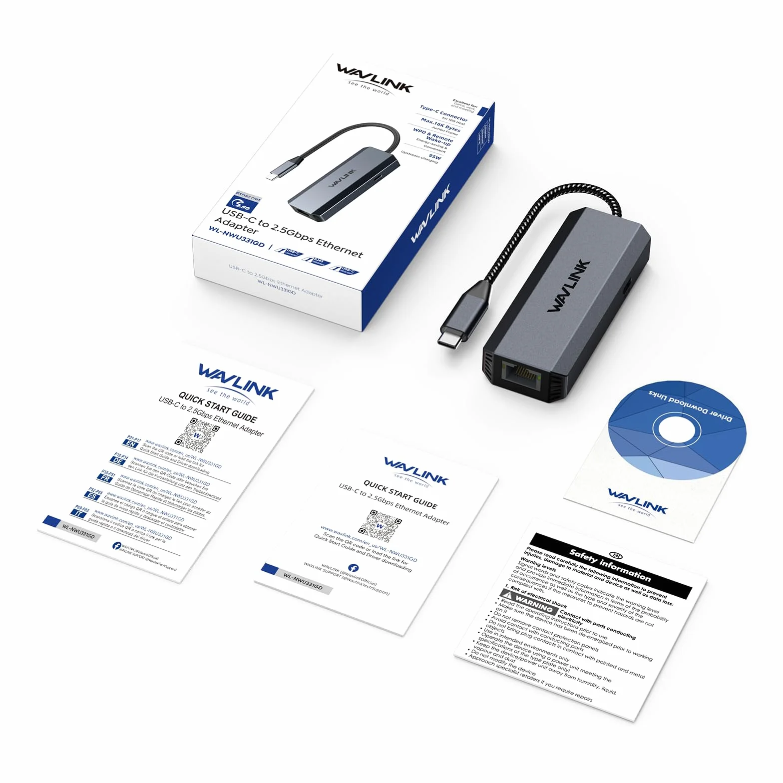 WAVLINK Adapter USB C na Ethernet 2,5 Gb/s, adapter USB na Ethernet 2,5 G, konwerter sieciowy USB-C na RJ45 (kompatybilny z Thunderbolt 4/3) dla Windows, Mac OS, iPad OS i innych