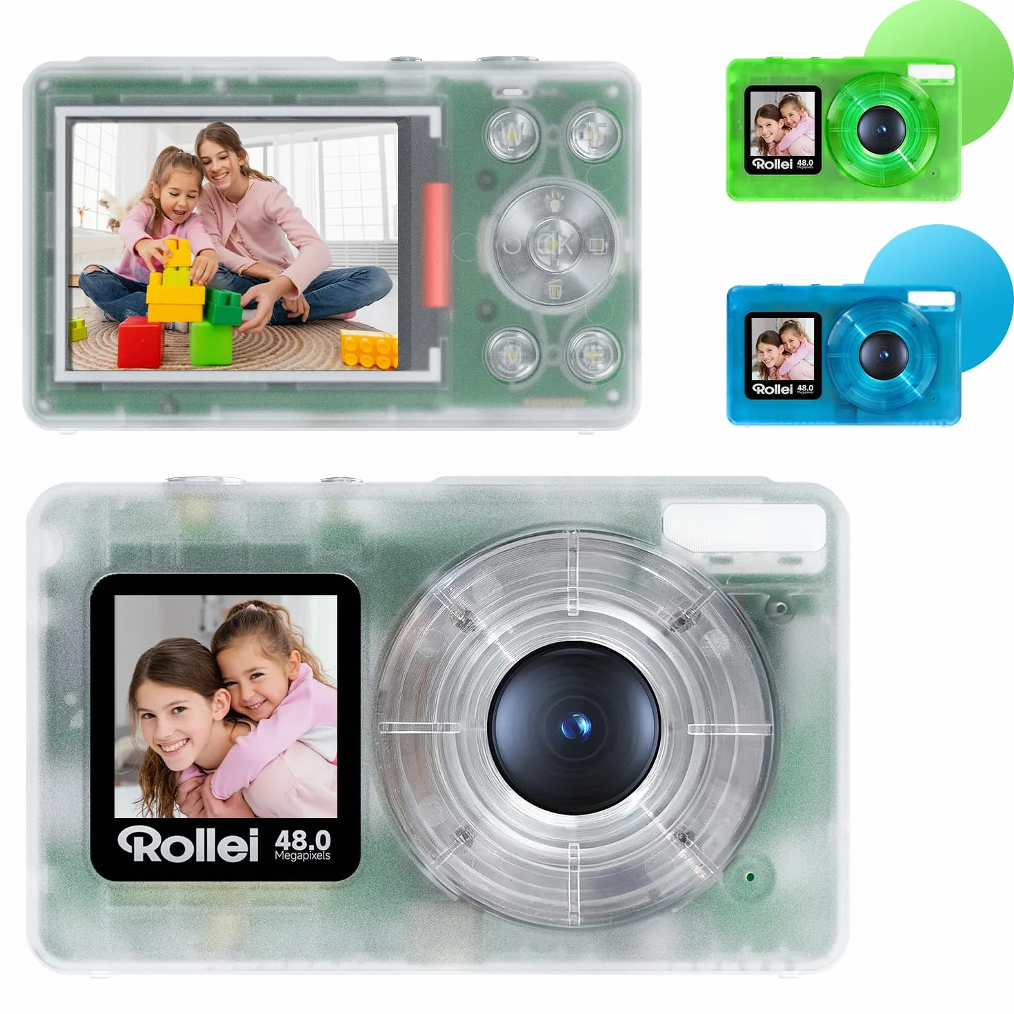 Rollei Compactline Pocket Clear Aparat cyfrowy 4K 48 MP z podwójnym ekranem 18-krotny cyfrowy zoom kompaktowy aparat dla początkujących dzieci, aparat cyfrowy