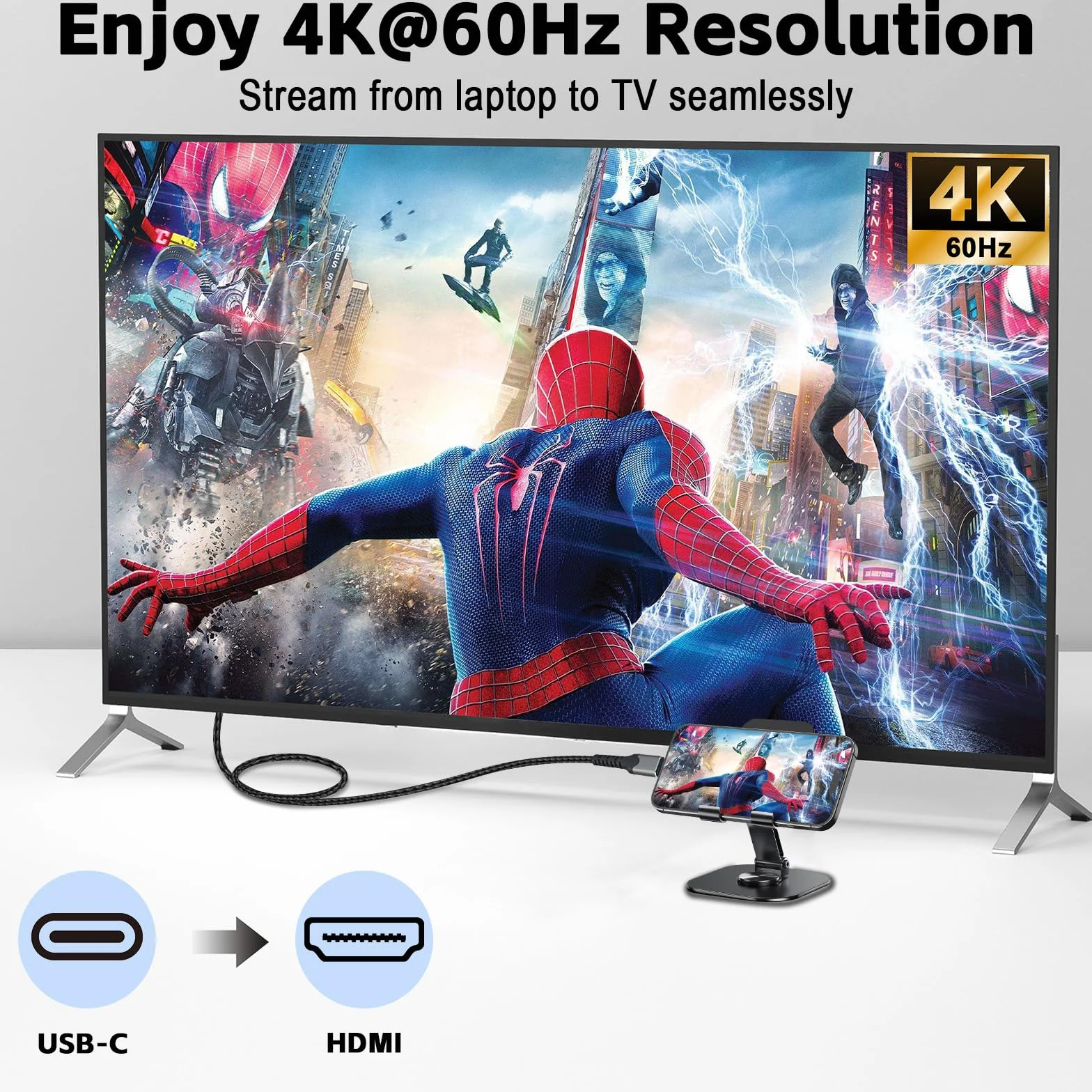 Kabel USB C do HDMI 4K 60 Hz Thunderbolt 3/4/5 HDMI 2.0 HDR 2 m