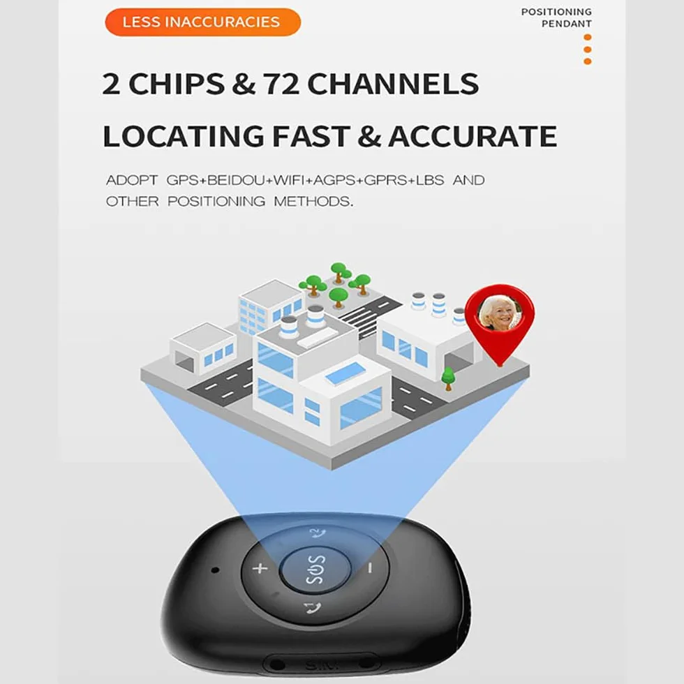 Wisiorek GPS Tracker z połączeniem alarmowym SOS, połączeniem głosowym, alarmem upadkowym i elektronicznym ogrodzeniem dla dokładnego pozycjonowania, przypomnienia o lekach dla osób starszych