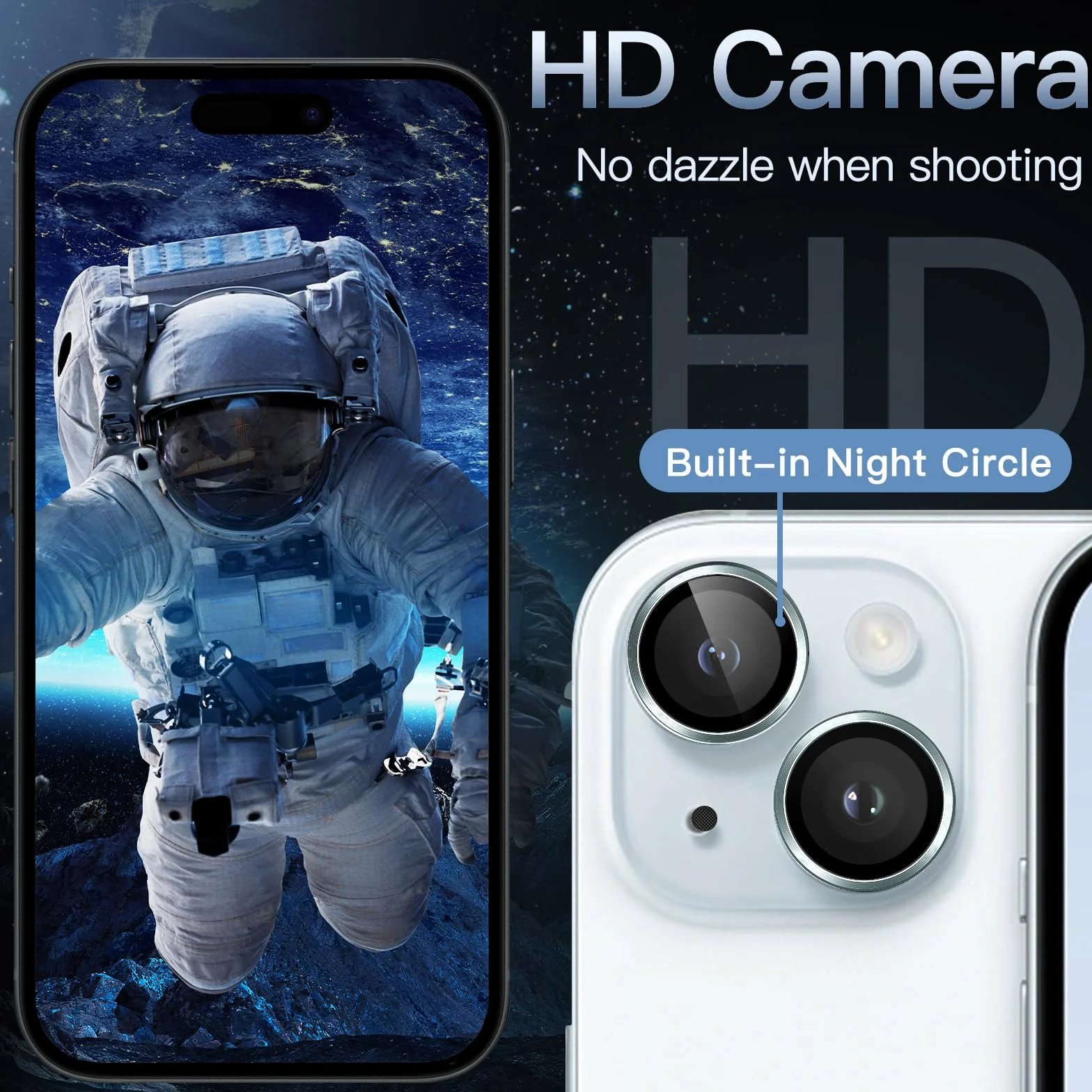 JETech Ochraniacz Obiektywu Aparatu dla iPhone 15/15 Plus, Niebieski | 1 Zestaw, Szkło Hartowane 9H, Metalowe Osłony Pierścieniowe, Przejrzystość HD