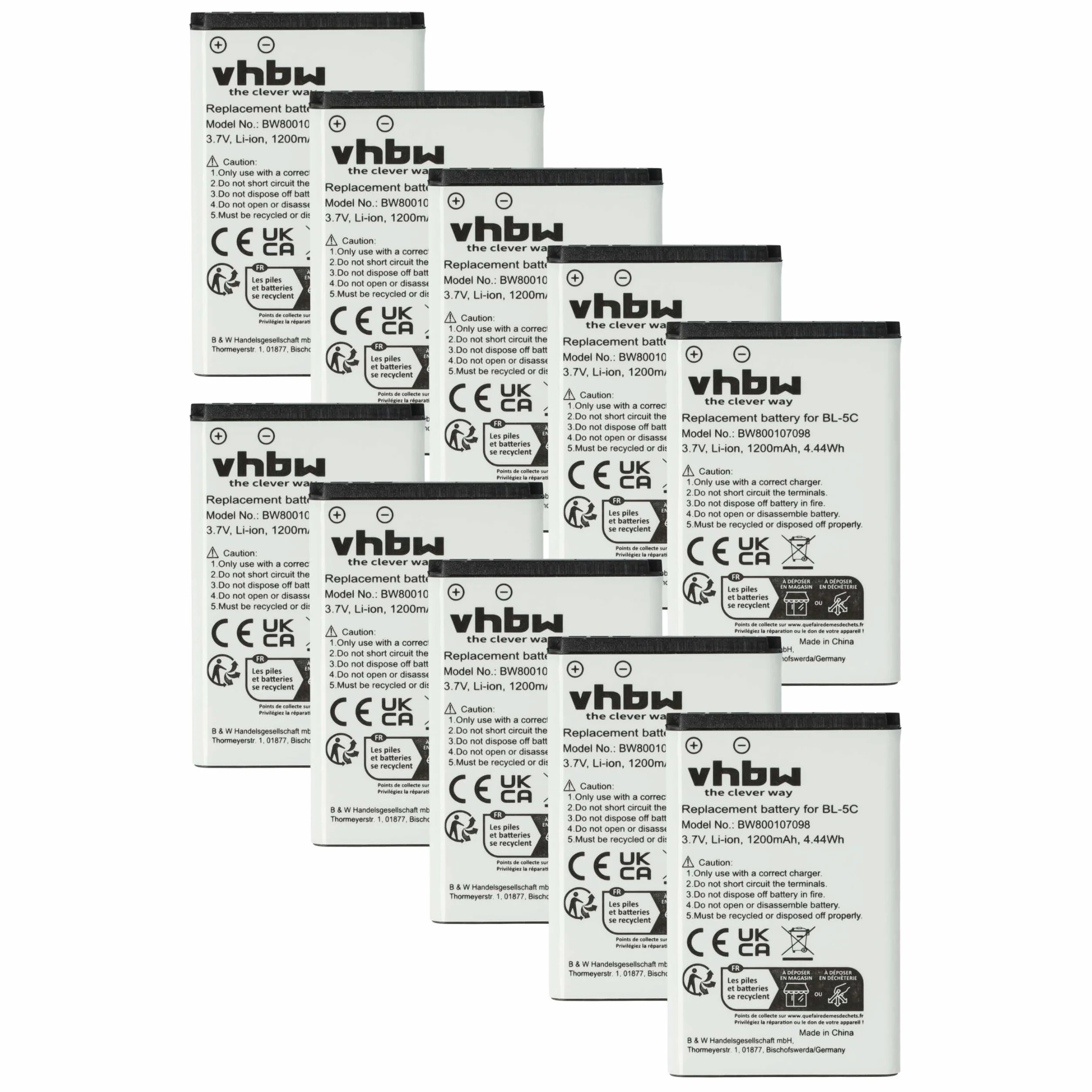 vhbw 10 x bateria zamienna do Nortel 690104 do telefonu komórkowego smartfona telefonu (1200 mAh, 3,7 V, litowo-jonowa)