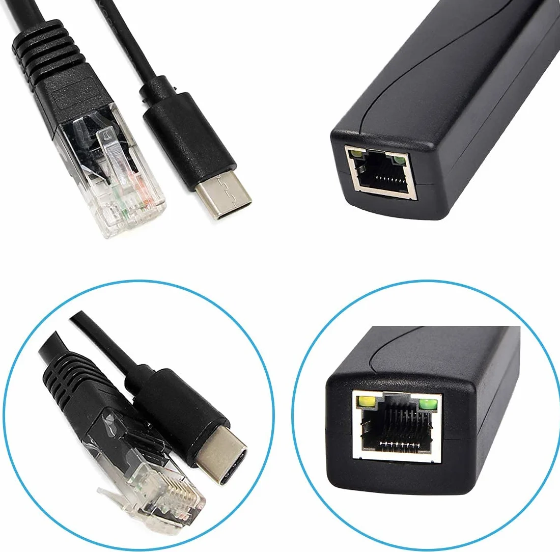 Rozdzielacz Gigabit Type C PoE 5 V 3 A, IEEE 802.3af/at Standard, 10/100/1000 Mbps Power Over Ethernet Splitter with RJ45 Port and TypeC rozdzielacz adaptera (TYPEC0503G Black)