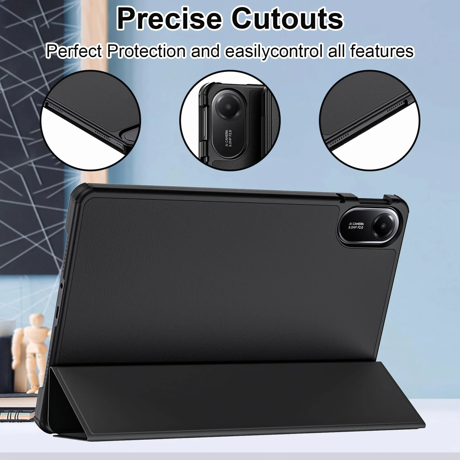 Etui do Xiaomi Redmi Pad 2 (11 Cali, Model 2025) - Ultracienkie Etui Ochronne z Funkcją Podstawki i Automatycznym Wybudzaniem/Uśpieniem do Xiaomi Redmi Pad 2 11", Czarne