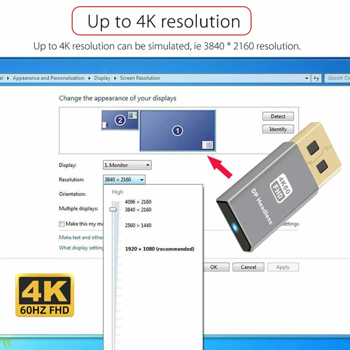 CY Adapter 4K przy 60 Hz DP wirtualny wyświetlacz Displayport aktywny adapter atrapa wtyczka bez głowy emulator ducha 1080p przy 120Hz