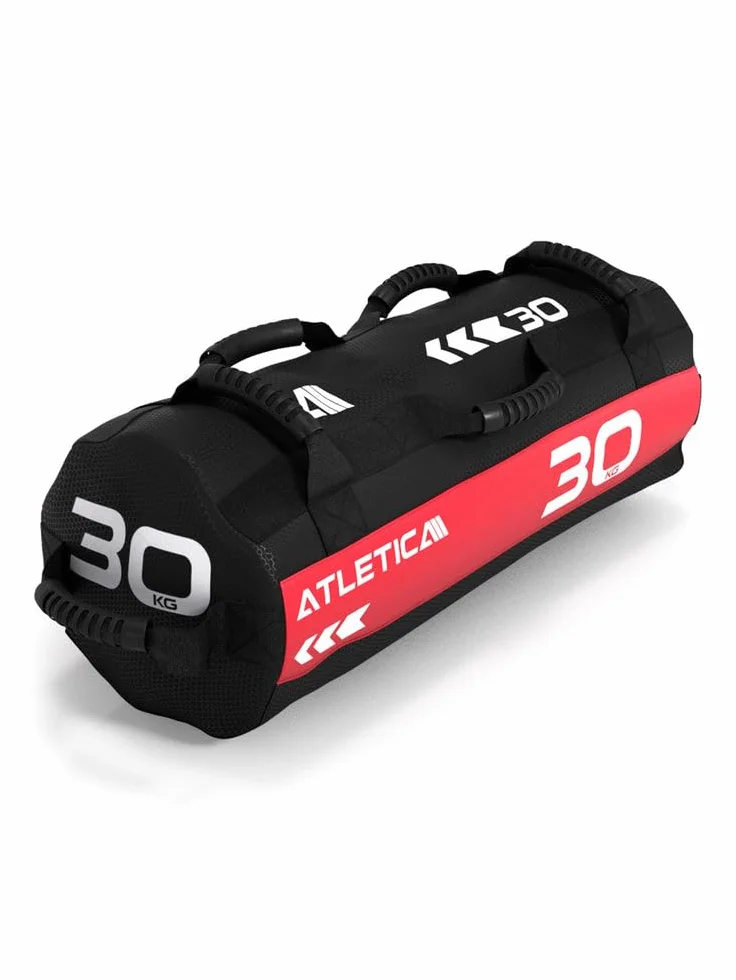 Atletica Worek na piasek 30 kg, worek do treningu funkcjonalnego całego ciała, wytrzymały nylon Cordura, 7 uchwytów
