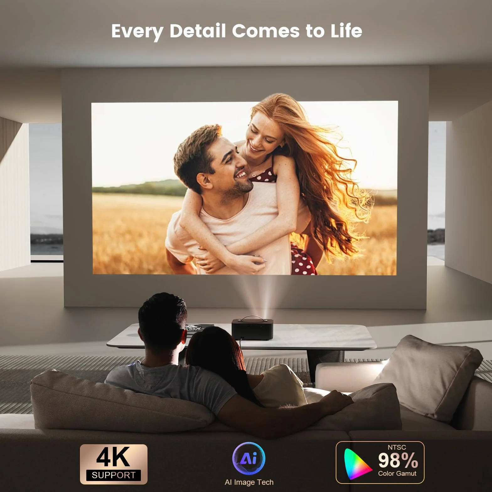 Projektor 4K【800+Oficjalna aplikacja/Dolby Audio】 Projektor wideo 1080P, skupienie elektryczne i 4D/4P Keystone i CEC, WiFi6 Bluetooth 5.4 ONOAYO Retroprojektor kinowy, Mistrzostwa Świata, czarna