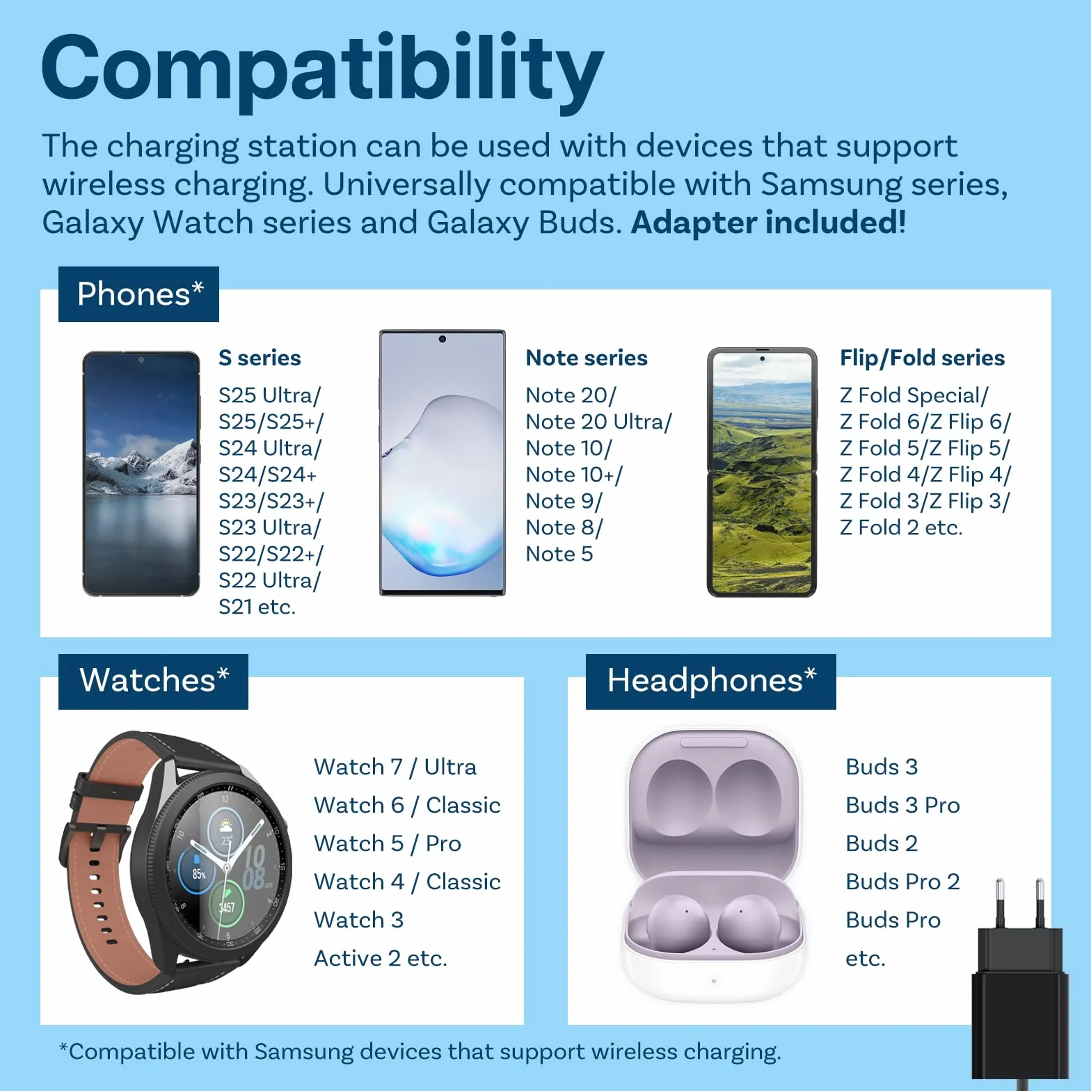 MMOBIEL Bezprzewodowa Ladowarka do Samsung - Bezprzewodowa Stacja Ladująca 3 w 1 do MagSafe Samsung Galaxy S25/S24/S23/S22, Galaxy Watch 6/5/4, Buds - 15W - Bezprzewodowe Stacja Dokująca