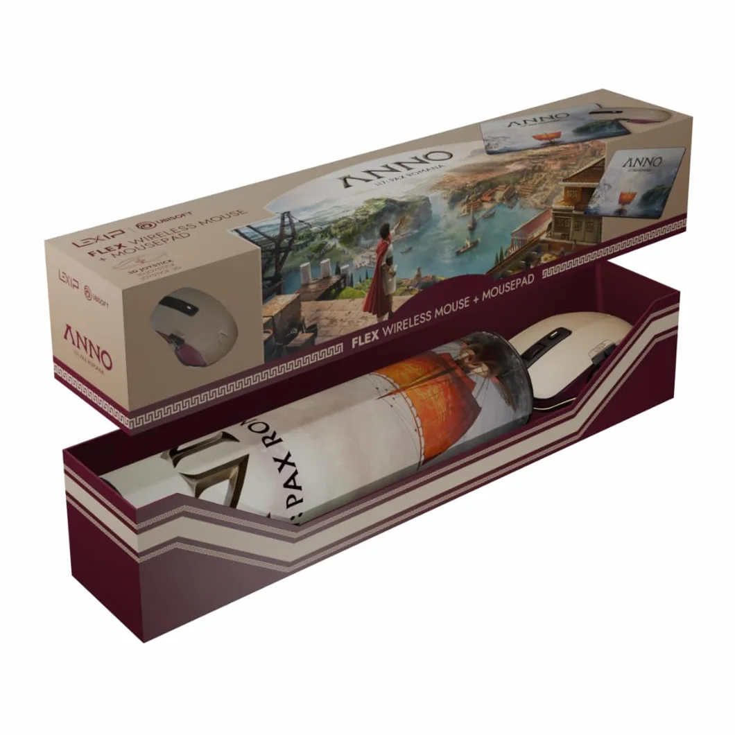 Lexip Anno 117 Pax Romana bezprzewodowa mysz do gier, joystick 3D, podkładki ceramiczne z niestandardową podkładką pod mysz (35 x 25 cm)