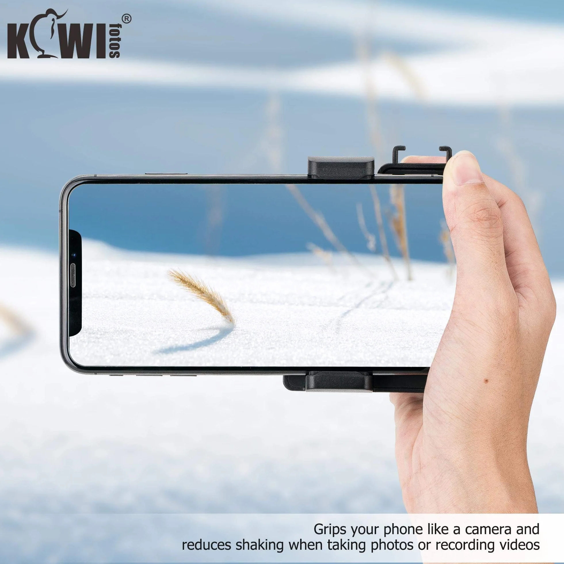 KIWIFOTOS Pilot zdalnego sterowania do smartfona ze stabilizatorem uchwytu do selfie vlog wideo kompatybilny z iPhone 14 13 12 11 XS X XR 8 + 8 7+ 7 6S+ 6S Galaxy Mate MI PIXEL o szerokości 59-85 mm