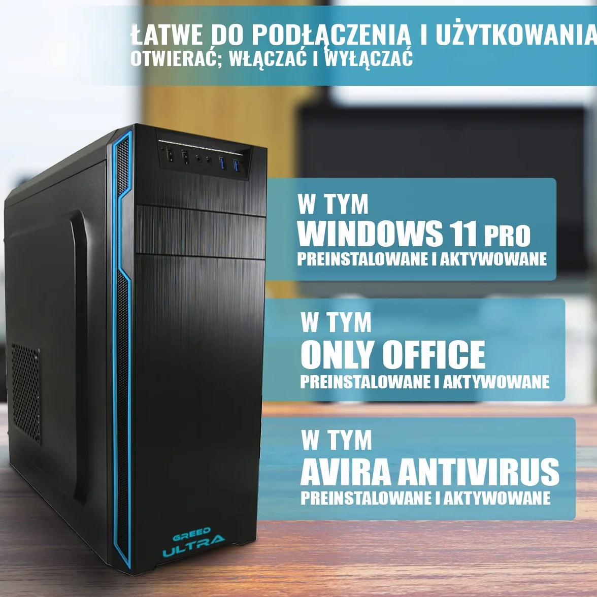 GREED® Intel Core i7 6700 Ultra PC komputer stacjonarny do domu i biura, szybki Desktop 4,0 GHz - 16 GB RAM - 1 TB SSD + 1 TB HDD - DVD+RW - USB3.0 - WLAN - w zestawie z systemem Windows 11 Pro