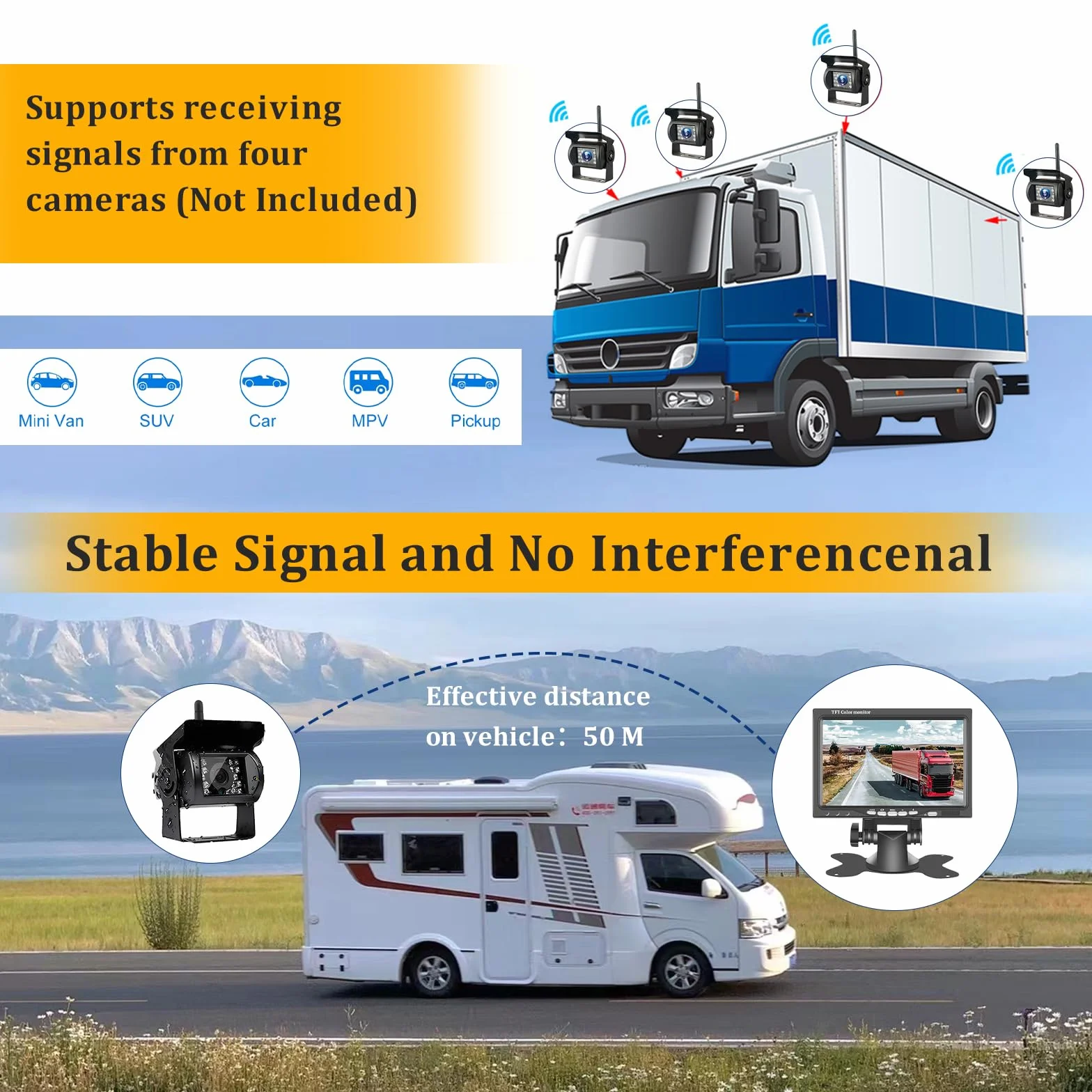 Hikity Kamera cofania, bezprzewodowa, stabilne sygnały, kamera cofania, zestaw radiowy z 7-calowym monitorem LCD, wodoodporność IP67, noktowizor, bezprzewodowy asystent parkowania dla samochodów cięża