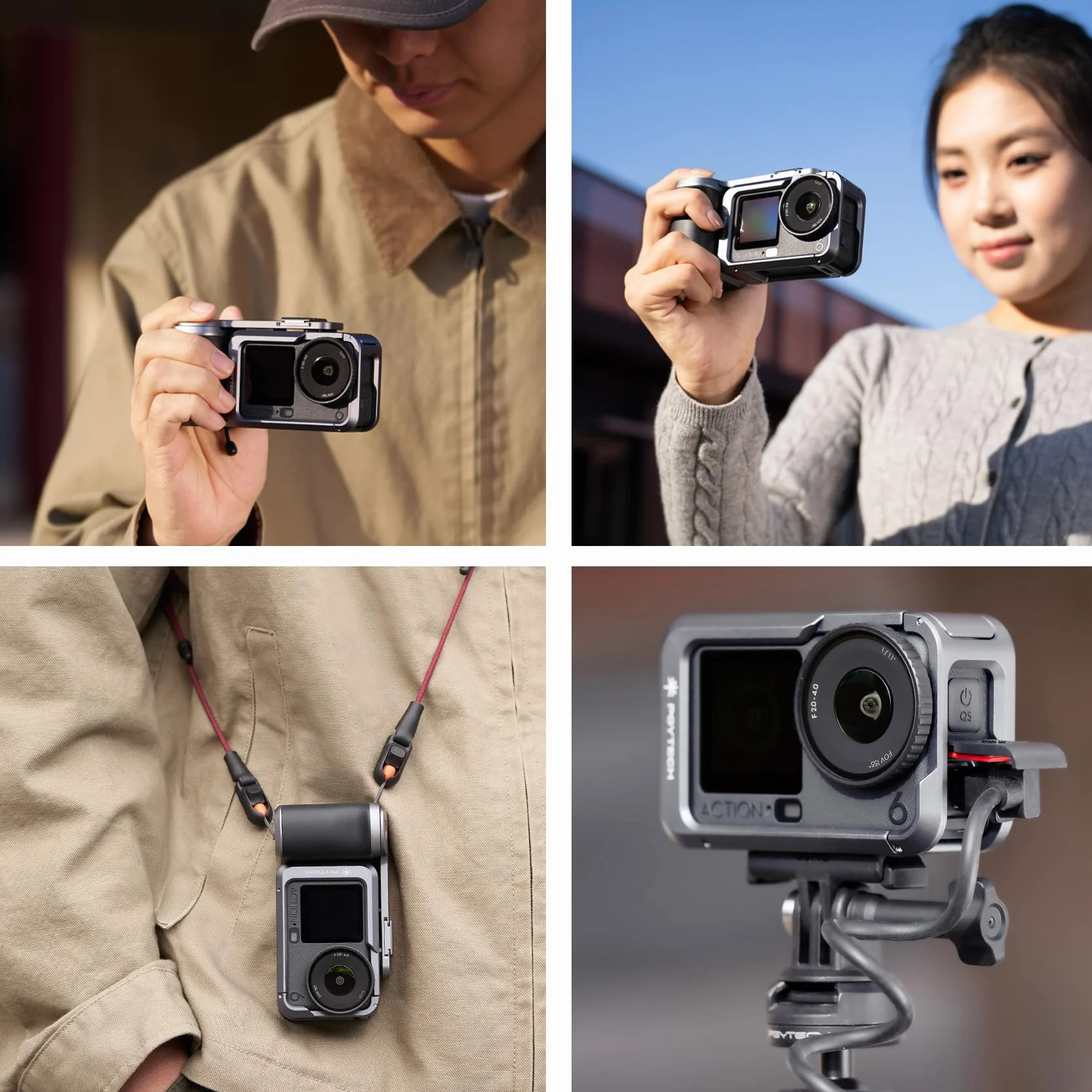 PGYTECH StreetPro Zestaw Uchwyt do Dji Osmo Action 6, Klatka Rig | Ergonomiczny Uchwyt, Mocowanie Zimna Stopka, Szybki Montaż, Stabilny Zestaw Vlogging, Lekkie Aluminium