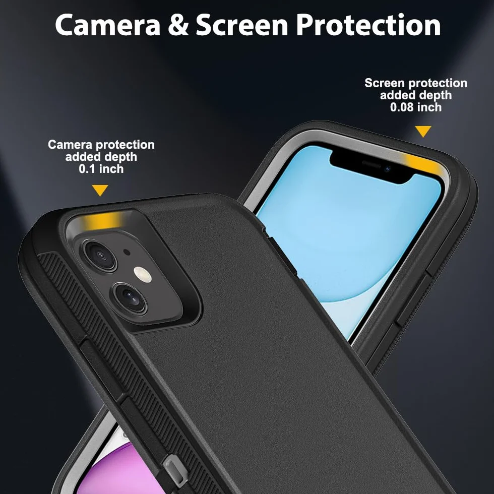 Etui do iPhone'a 11 z 2 szt. ochraniaczy ekranu ze szkła hartowanego i 1 szt. ochraniaczy obiektywu aparatu, klasa wojskowa 3 w 1, wytrzymałe, odporne na wstrząsy, upadki, kurz, czarne