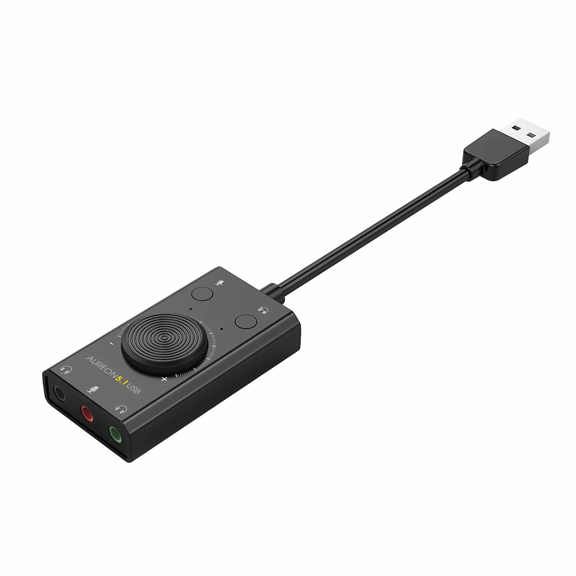TerraTec AUREON 5.1 USB zewnętrzna karta dźwiękowa 2 w 1, USB Stereo Sound Card adapter z regulacją głośności i kontrolą głośności, Plug & Play do komputera, notebooka, tabletu, MacBooka