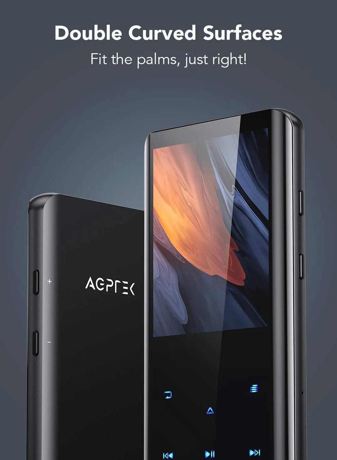AGPTEK Odtwarzacz MP3 64 GB, Bluetooth 5.3, kolorowy ekran TFT 2,4 cala, muzyka HiFi z głośnikiem, przyciski dotykowe, radio FM, e-book, nagrywanie, timer snu, obsługa do 128 GB, czarny