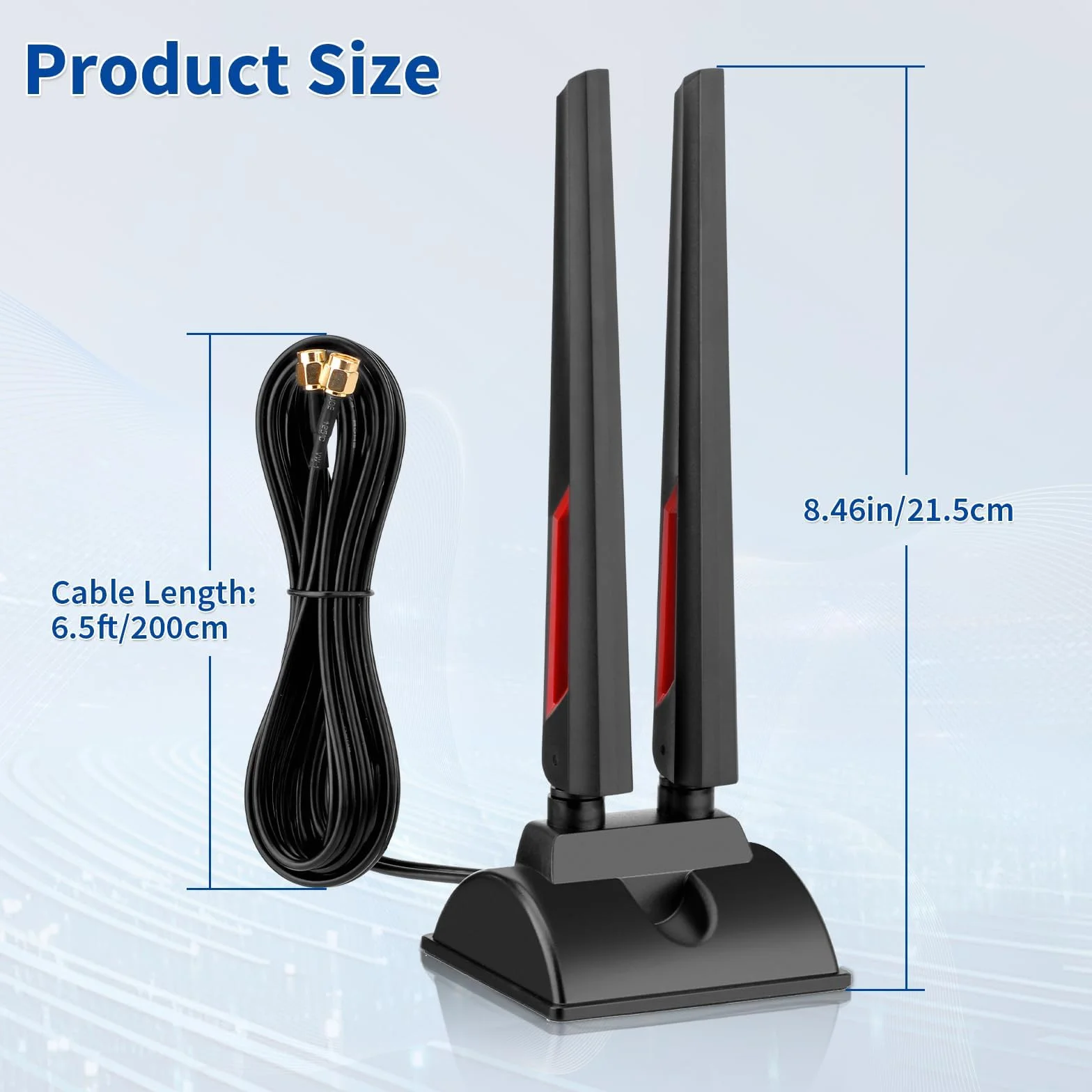 Superbat Antena WiFi 6E Tri-Band 2,4 GHz 5 GHz 6 GHz WLAN Antena magnetyczna Base z RP-SMA 200 cm przedłużacz do kart Wi-Fi, karty PCI, płyty głównej Bluetooth, Wi-Fi 6, routera FPV, kamera