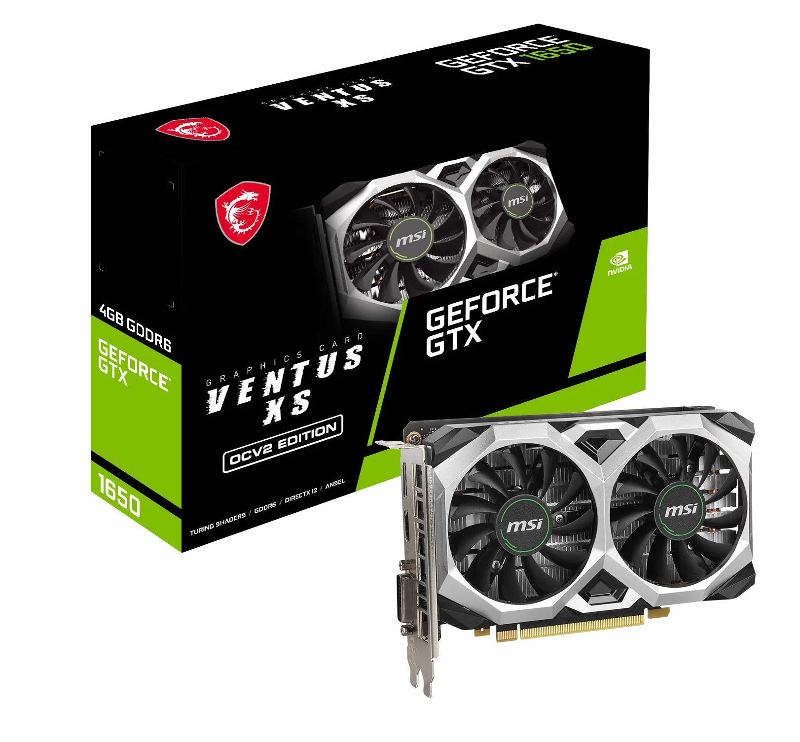 MSI Karta graficzna GeForce GTX 1650 D6 VENTUS XS OCV2 '4 GB GDDR6, 1620 MHz, 128-bitowy, PCI Express x16 Gen 3, DisplayPort, HDMI, DVI-D, system chłodzenia Dual Fan Cooling'