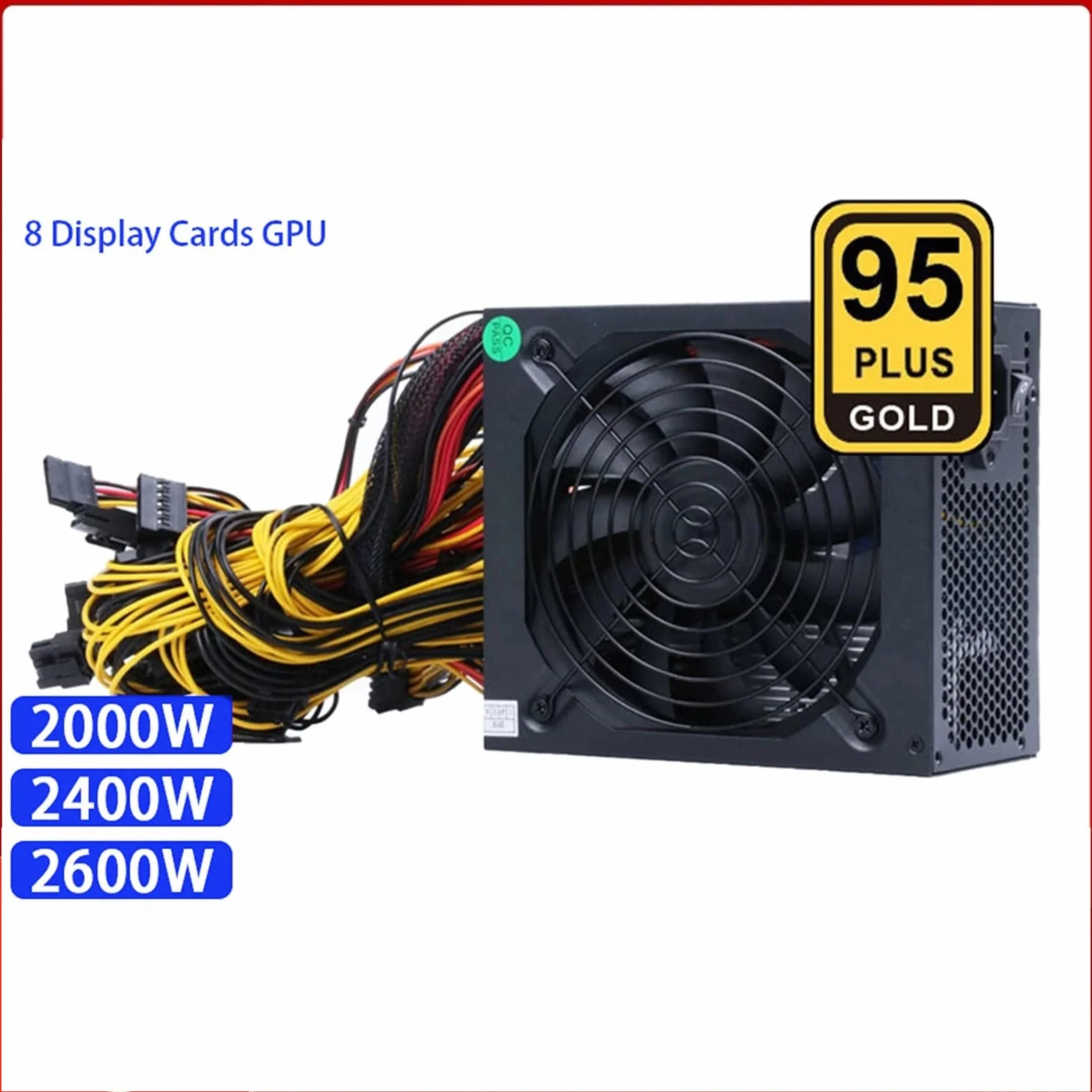 2000 W 2400 W 2600 W 160 V-240 V ATX ETH Górnictwo Bitcoin Zasilacz 95% wydajności dla 3060 3070 3080 Miner Rig(2400W do 2600W)