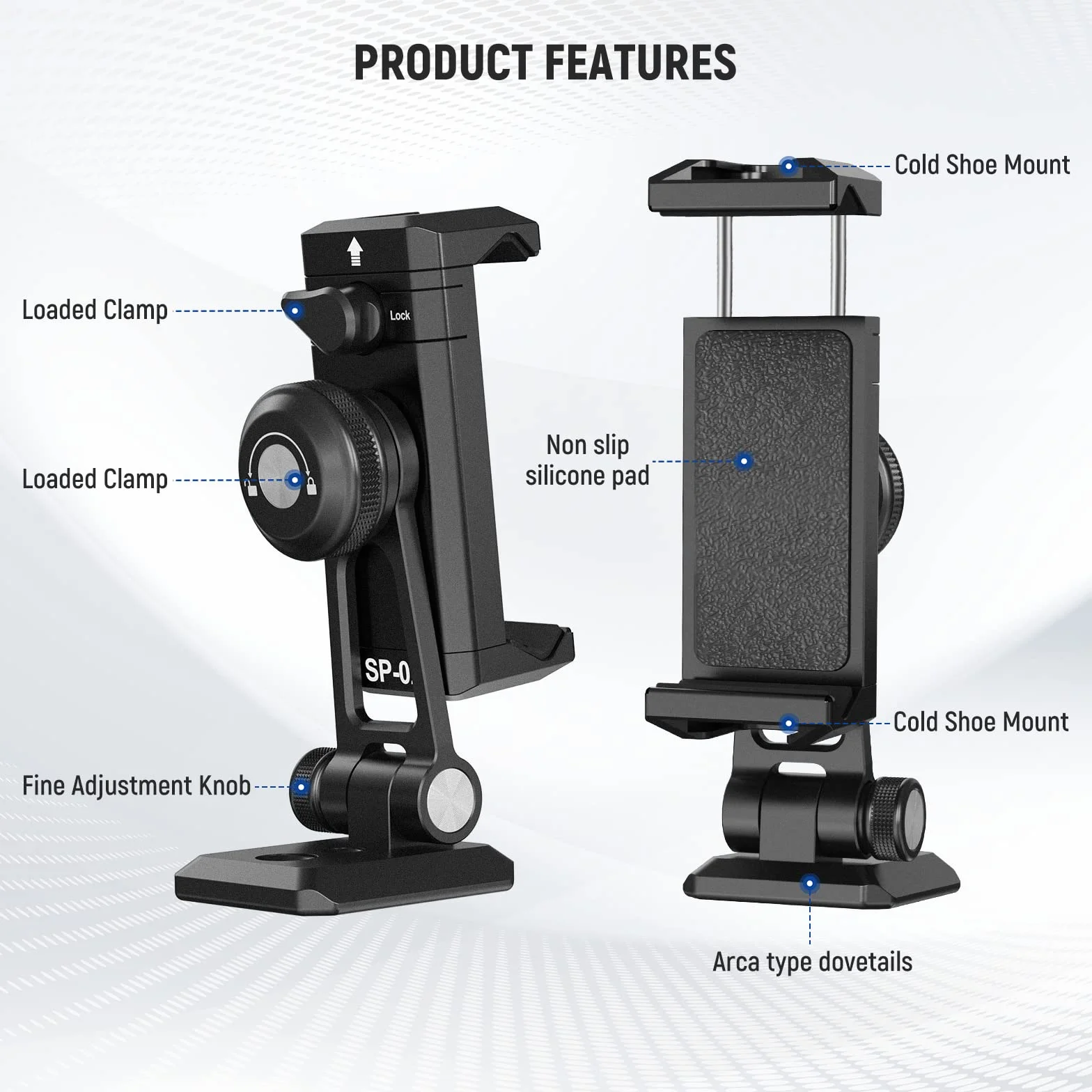 NEEWER Metalowy uchwyt do statywu, adapter z podstawą Arca QR, Cold Shoe, obracany o 360°, kąt nachylenia 180°, uchwyt na telefon, kompatybilny z iPhone 15 Pro Max Galaxy S24