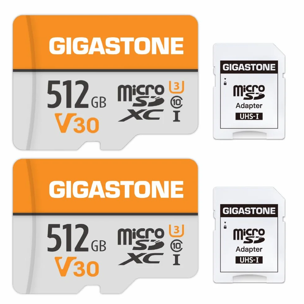 Gigastone Karta micro SD 512 GB, 2-pak, z 1 adapterem SD + 1 x mini etui, karta pamięci MicroSDXC do smartfona, aparatu, nagrywania wideo 4K, UHS-I A1 klasa 10, do 100 MB/s