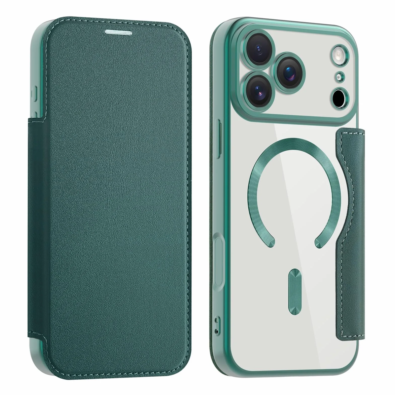 Generic etui kompatybilne z iPhone 12 Pro Kolor: (Głęboka zieleń) Wysokiej jakości skórzane twarde silikonowe etui magnetyczne z klapką