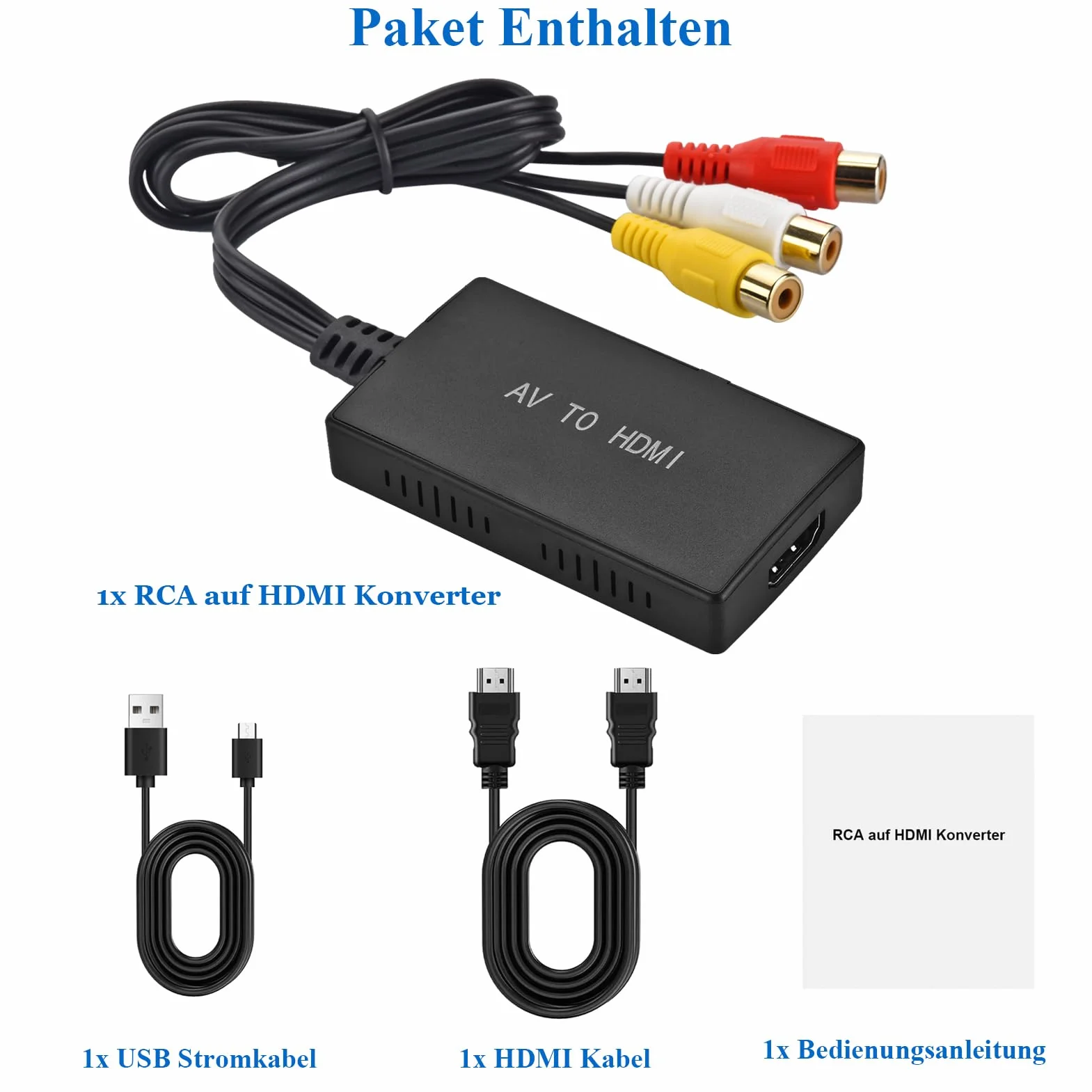 Adapter RCA na HDMI 1080P, Cinch z Kablem do PS2/PS3/Xbox/SNES/N64/STB/VHS/VCR, Nagrywarka Wideo DVD, Obsługuje PAL/NTSC