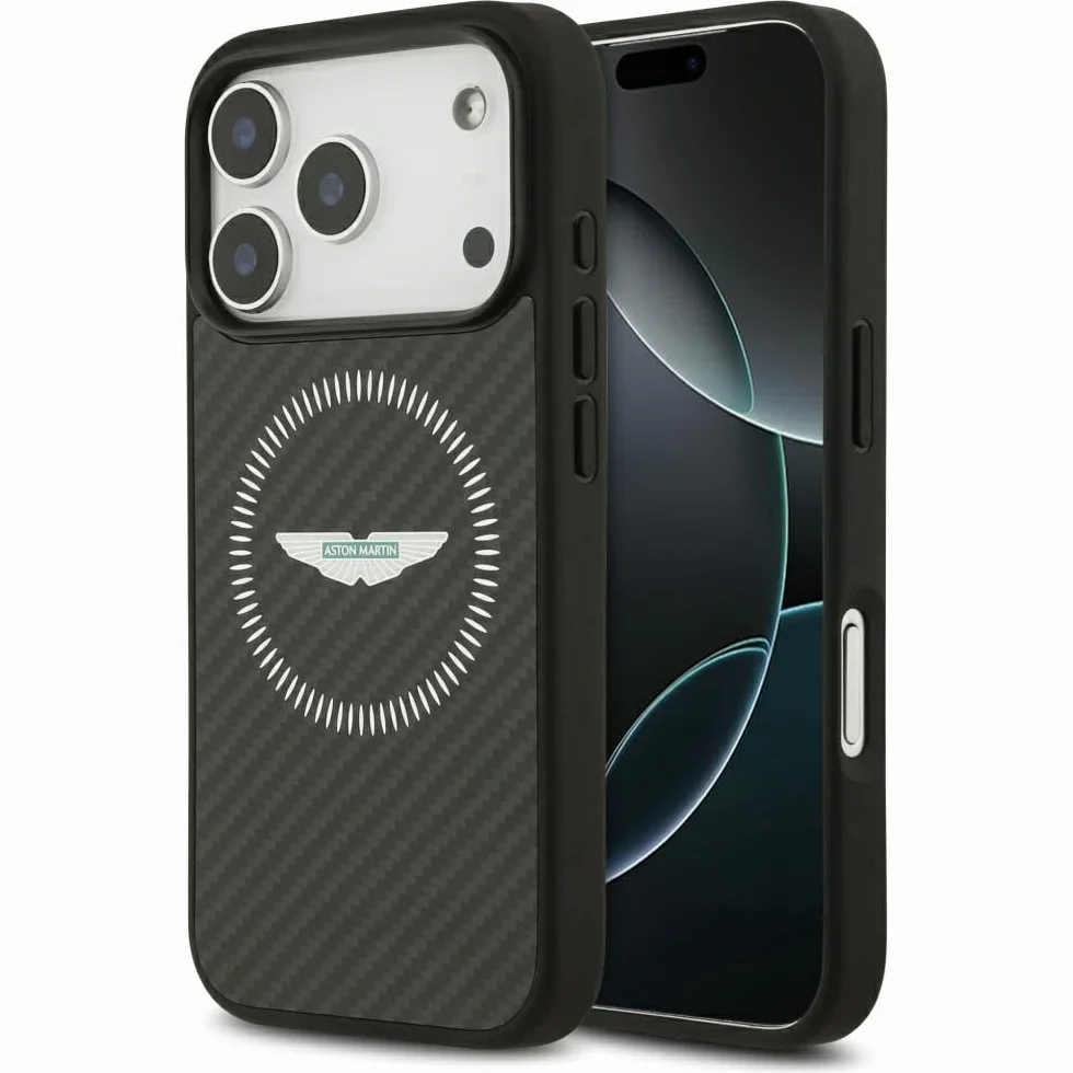 CG MOBILE Aston Martin HC Kevlar design licznika kompatybilny z Mag Safe etui do iPhone 17 Pro (czarne)