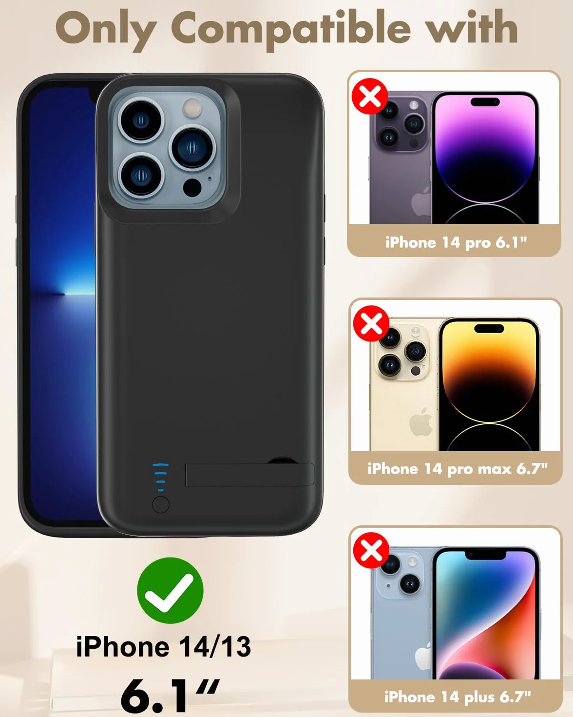 Etui ładujące do iPhone'a 14/13, etui ładujące 8500 mAh z podpórką - czarne