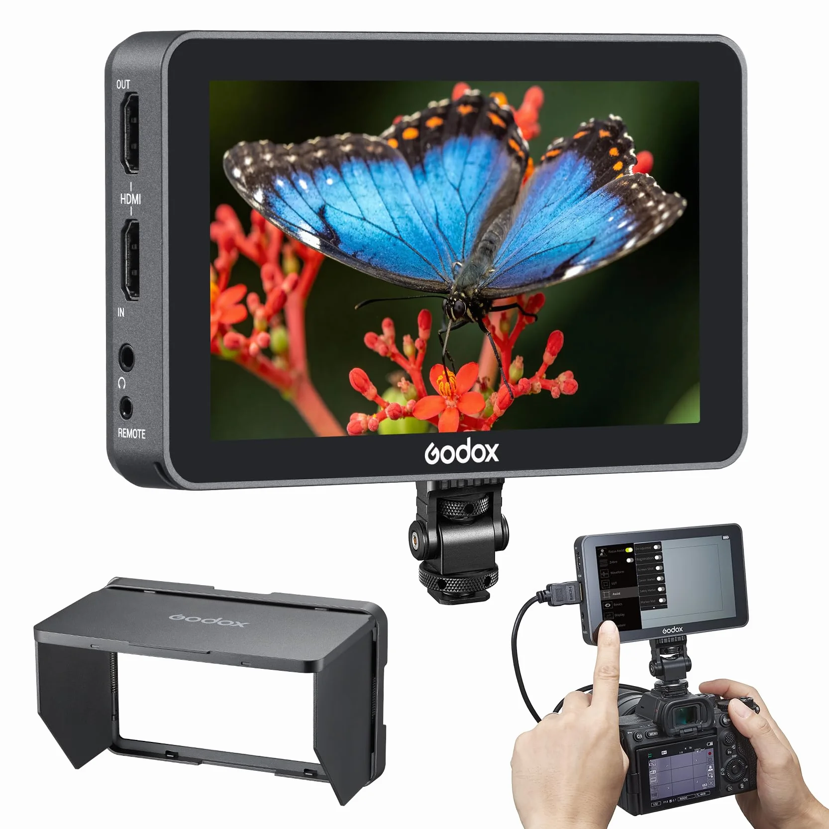 Godox GM6S Pro Kit2 5,5 cala 2000 Nits pochylony ekran pilot monitor zdjęcie 4K HDMI DSLR kamera z polem monitora 1920 x 1080 IPS Sterowanie dotykowe osłona przeciwprzewrócona, gumowa osłona i inne